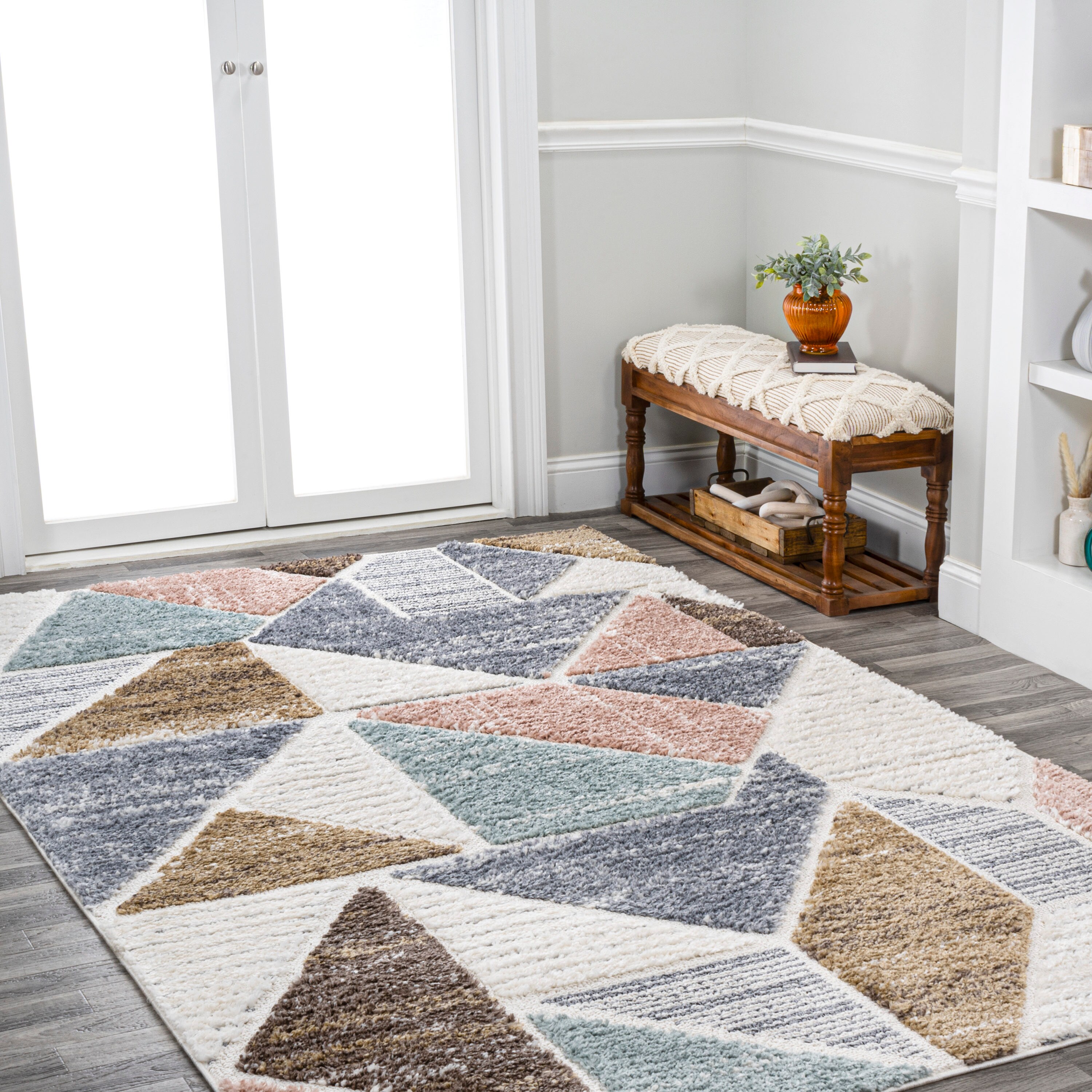 Ivory Geometric Synthetic Flat Woven Reversible Area Rug