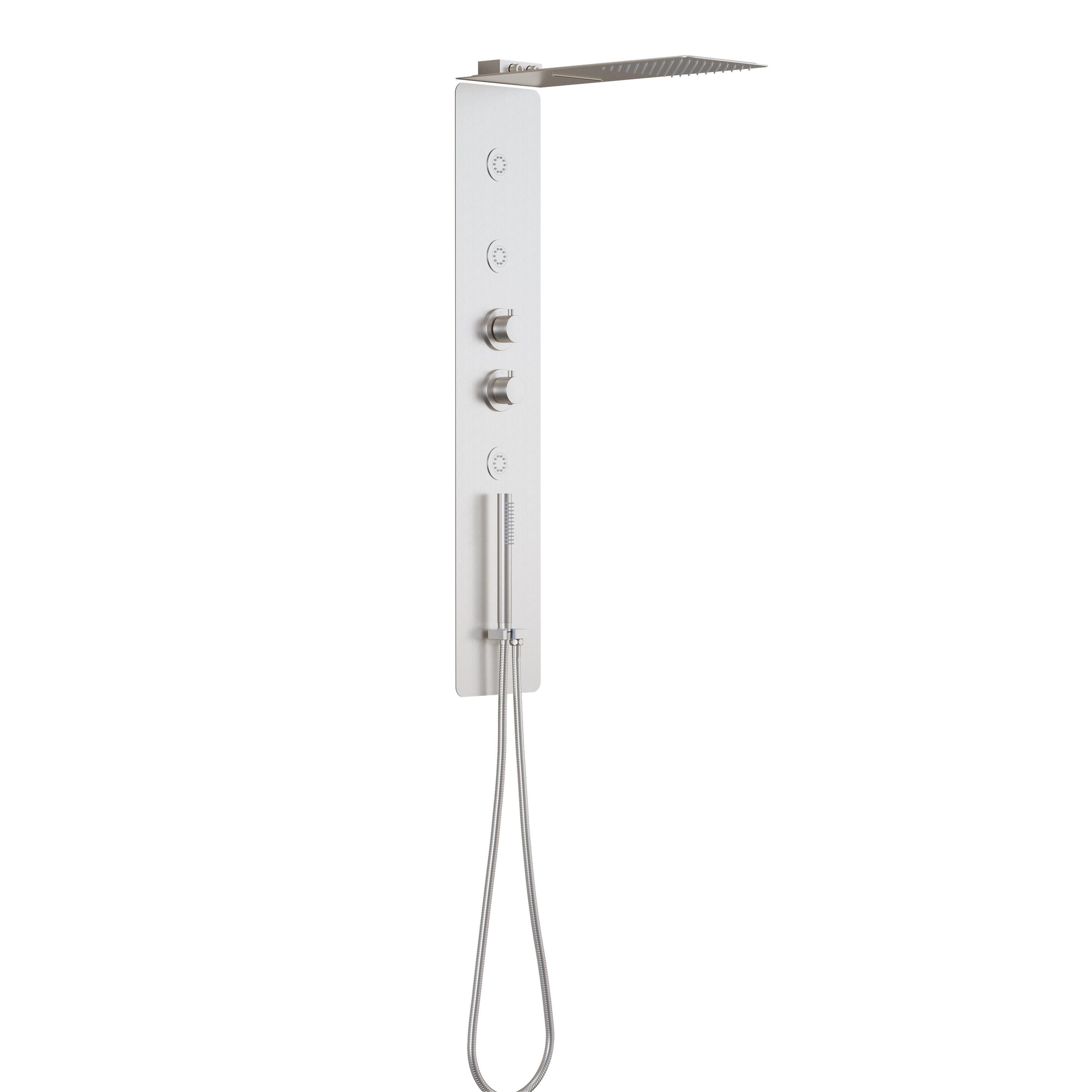 WELLFOR SPA-18037BG ZQ Brushed Nickel 20-in Waterfall Shower Panel System with 3-way Diverter ( Thermostatic Valve Included )