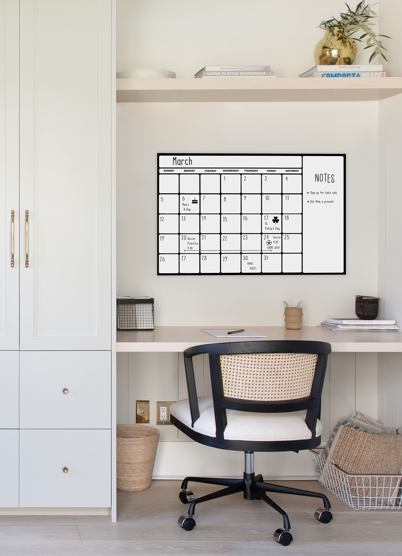 Large Black and White Dry Erase Wall Calendar