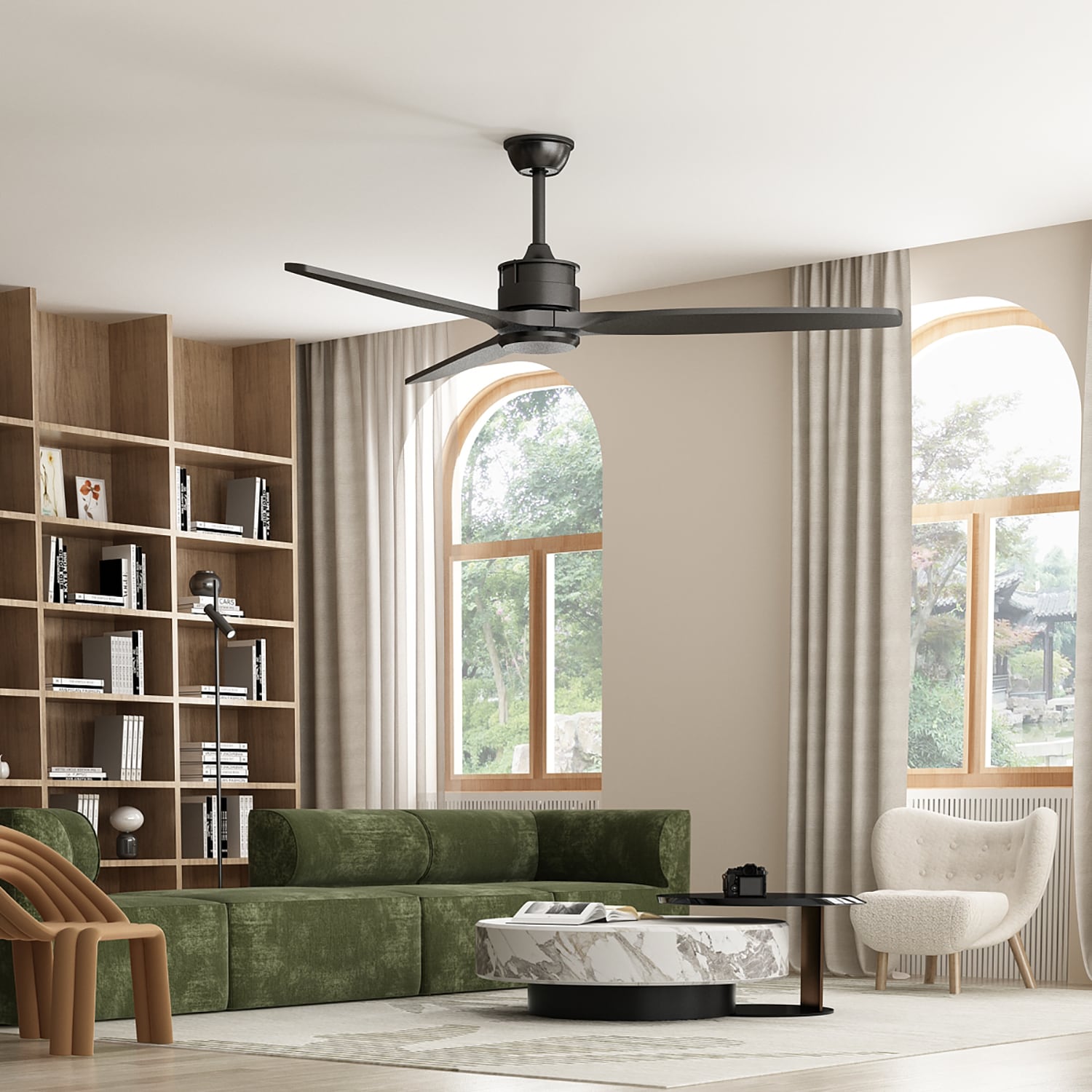 FUFU&GAGA LJY-KF020230-01 59.84-in Outdoor Black with Black Blades Ceiling Fan Without Light - Remote Included ( 3.0 -Blade )