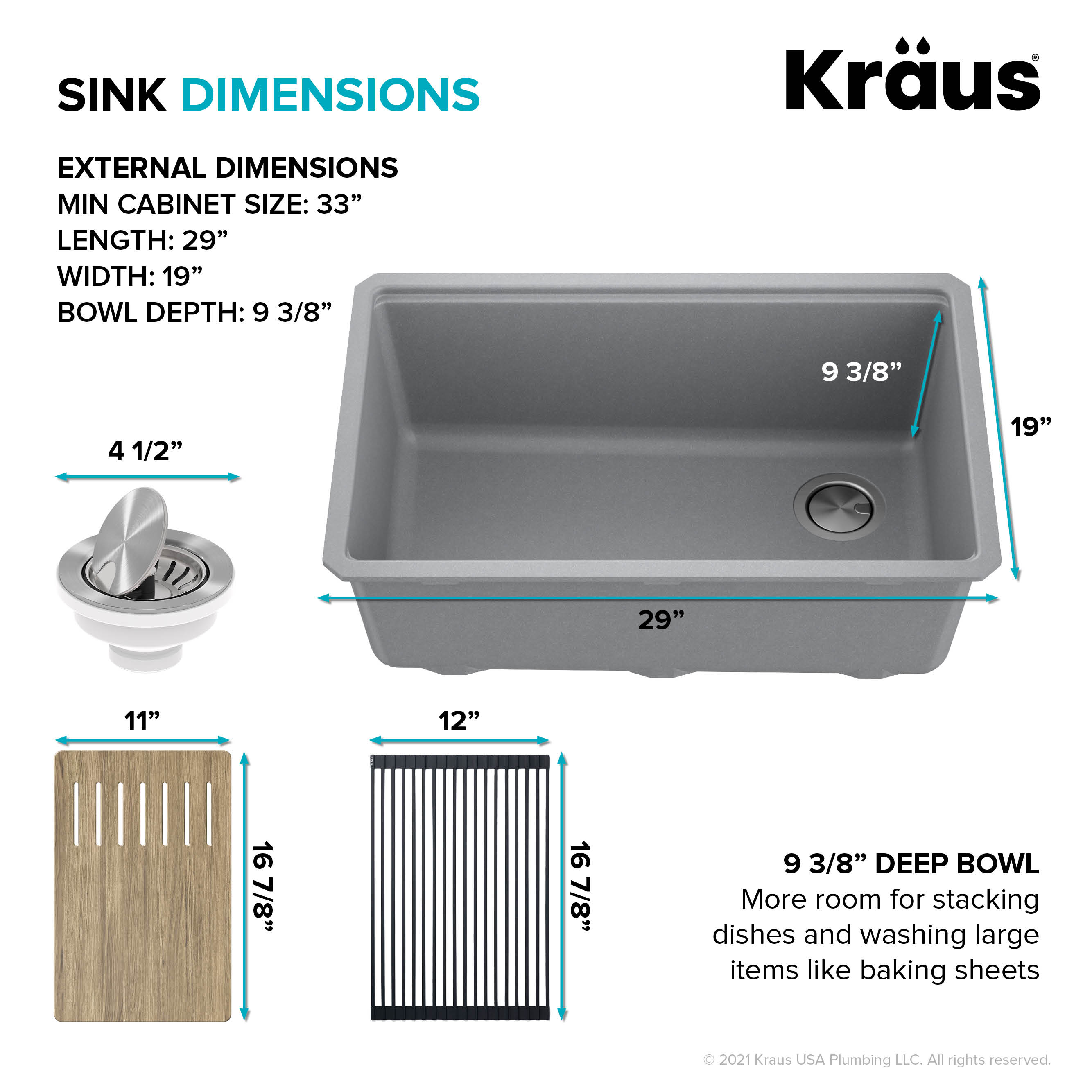 Bellucci™ Workstation 30'' W or 33'' W White, Metallic Black, Metallic  Brown, or Metallic Grey Undermount Granite Composite Single Bowl Kitchen  Sink Set by Kraus