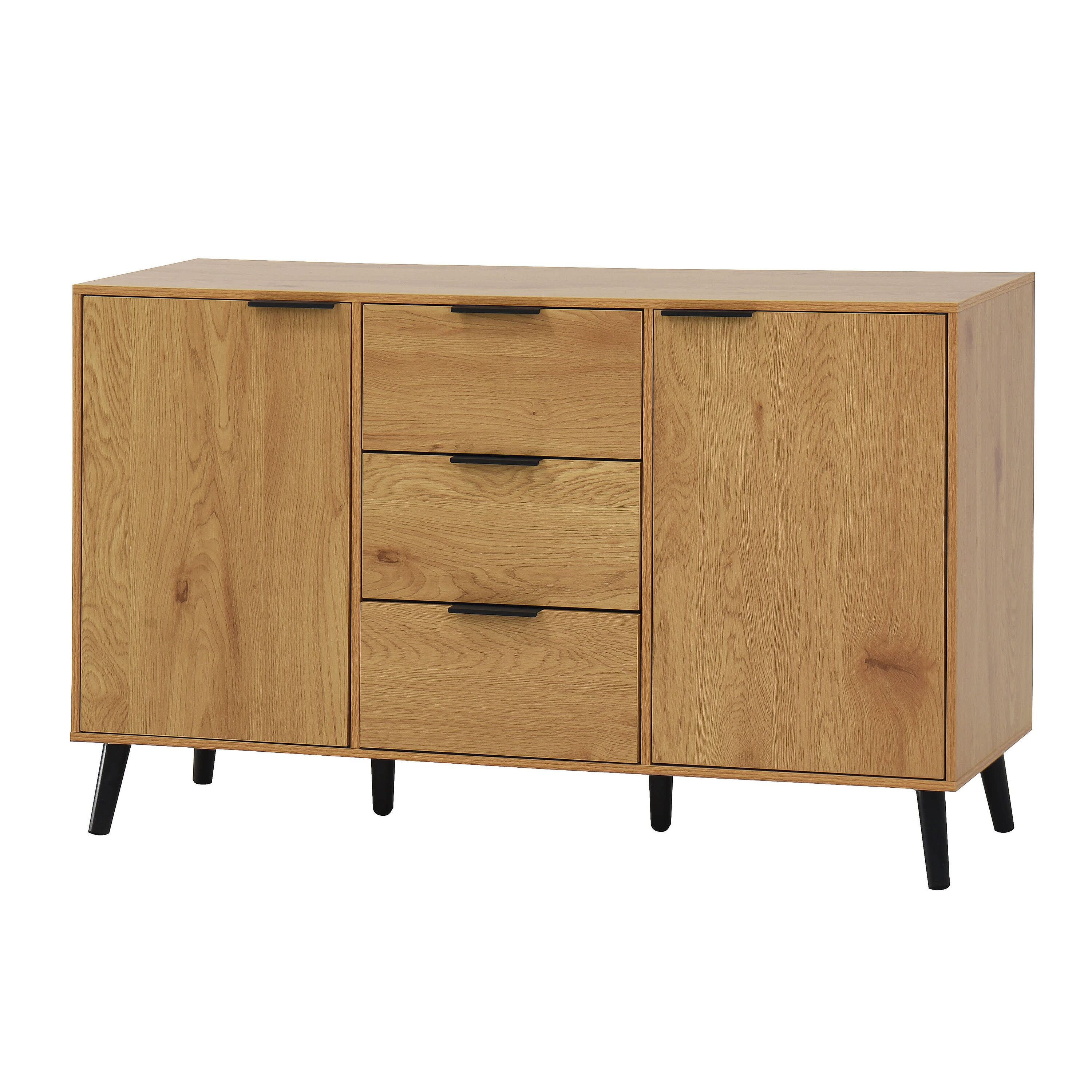 Vynxaria Natural Wood 29 in H Accent Cabinet Office Storage Cabinet with 4 Shelves and 3 Drawers 2 Doors #LEXY5008DJSNCCG001
