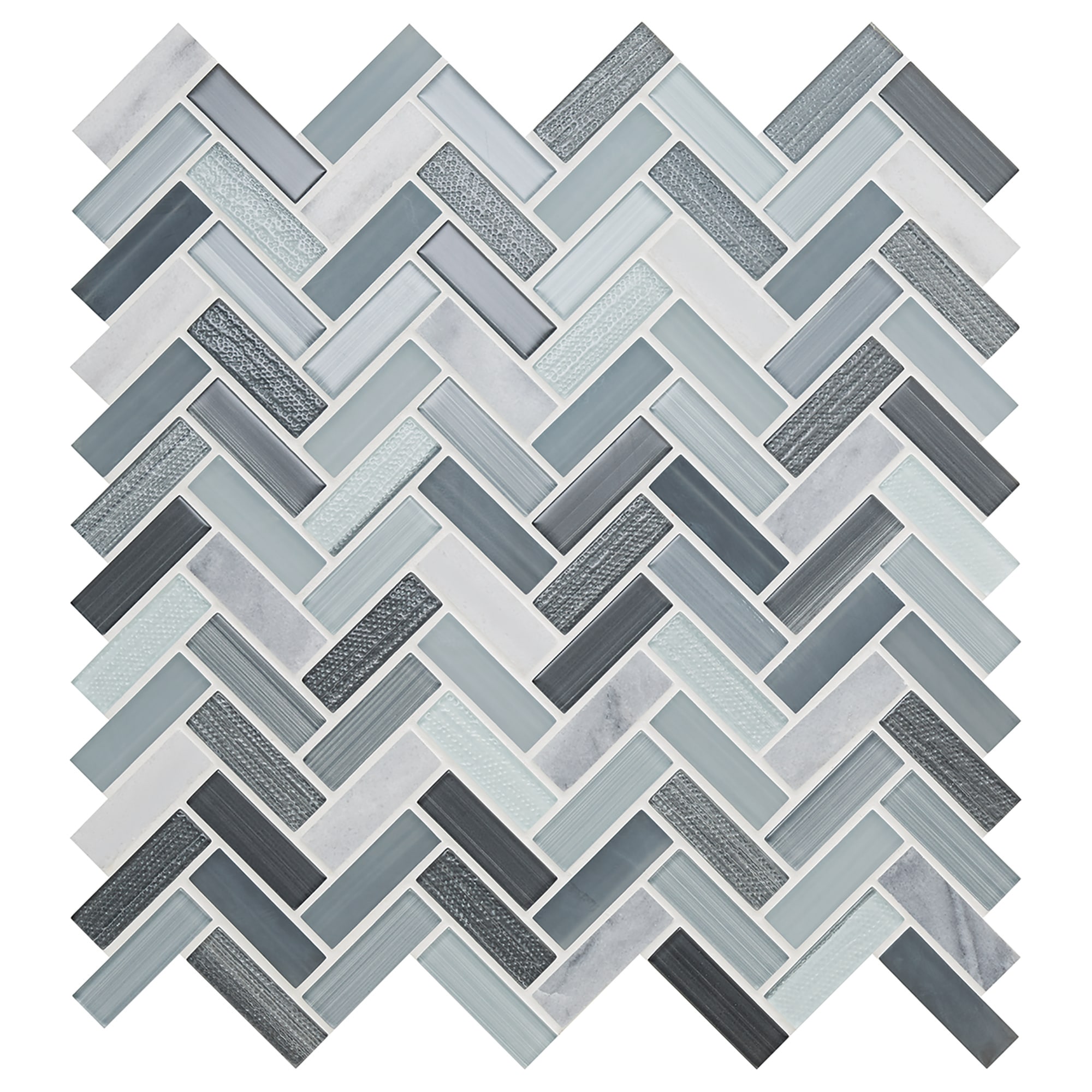 American Olean SA95582HERRMS1P Serentina Zen 12-in x 12-in Multi-finish Glass Patterned Herringbone Mosaic Wall Tile ( 0.94-sq ft Piece )