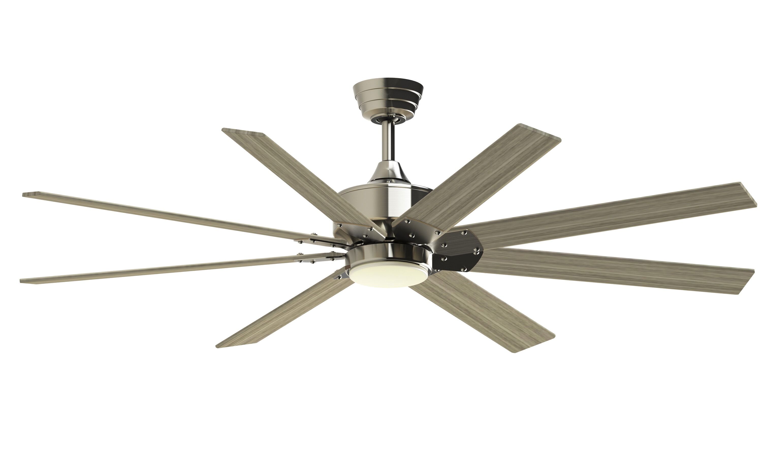 Fanimation Levon Custom 64-in Brushed Nickel with Washed Pine Blades Color-changing Integrated LED Indoor/Outdoor Smart Ceiling Fan with Light and -  FPD7912BBN-64WP-LK