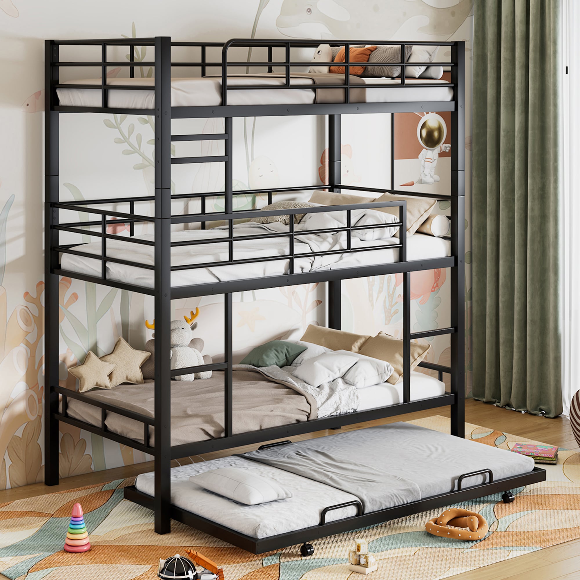 Qualler Antique Black Twin over twin Bunk Bed