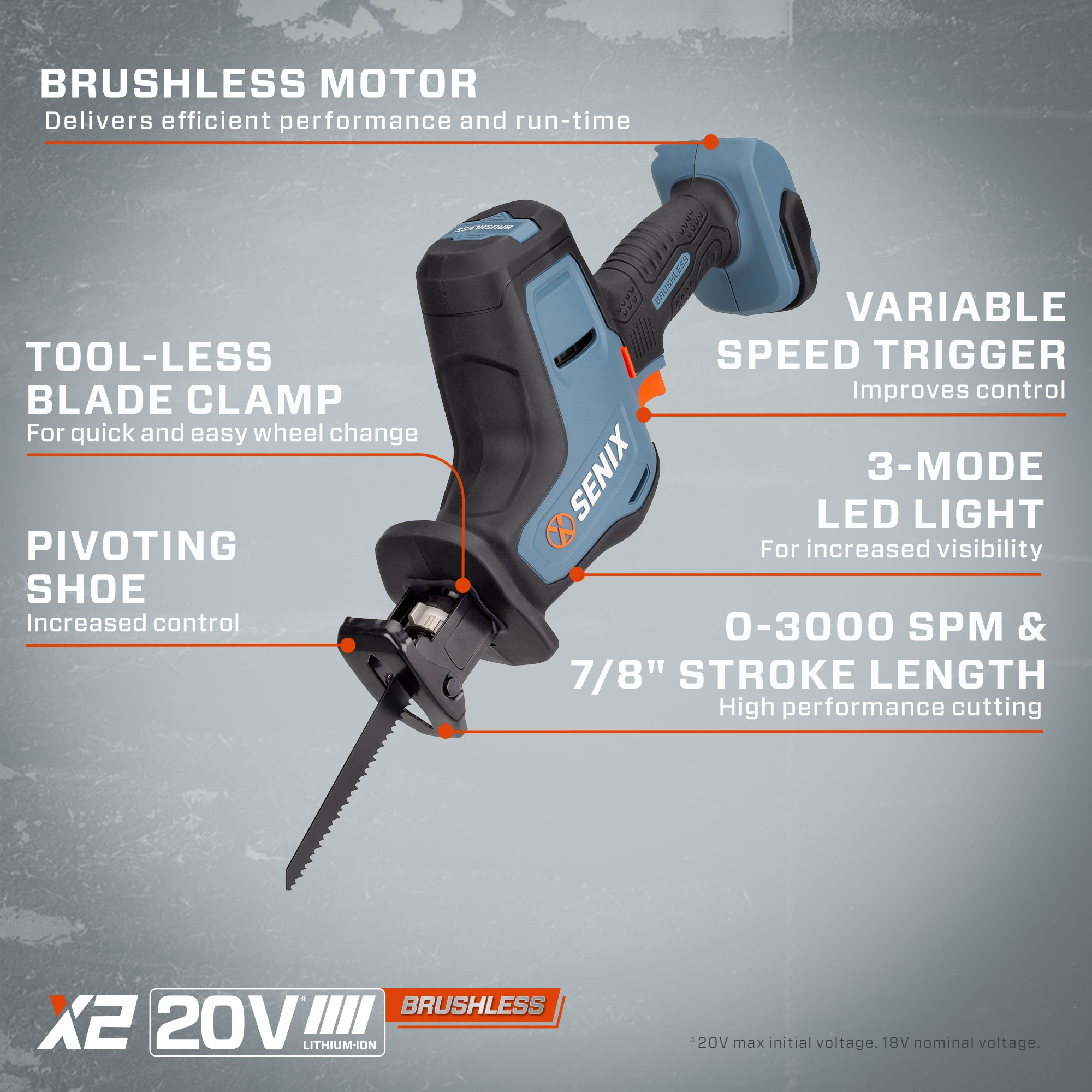 SENIX X2 20-volt Variable Speed Brushless Cordless Reciprocating Saw (Bare Tool) PSRX2-M2-0 Sansujyuku sansujyuku.com