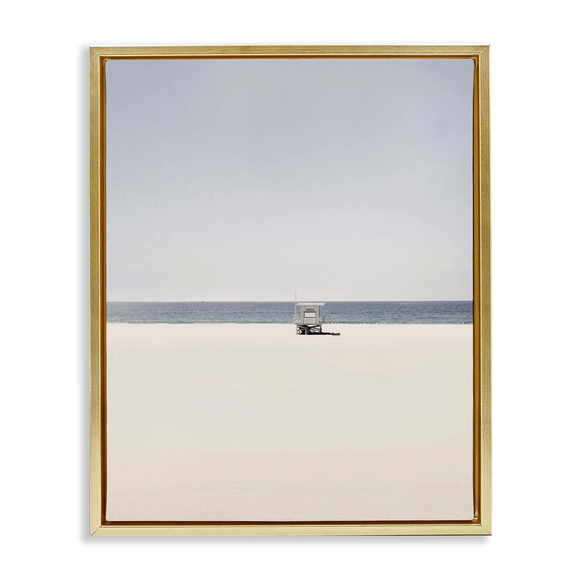 Stupell Industries BU-136-FFG-16X20 Distant California Beach Hut Gold Framed Floater Canvas Wall Art By Gemma Bardot 17 x 21