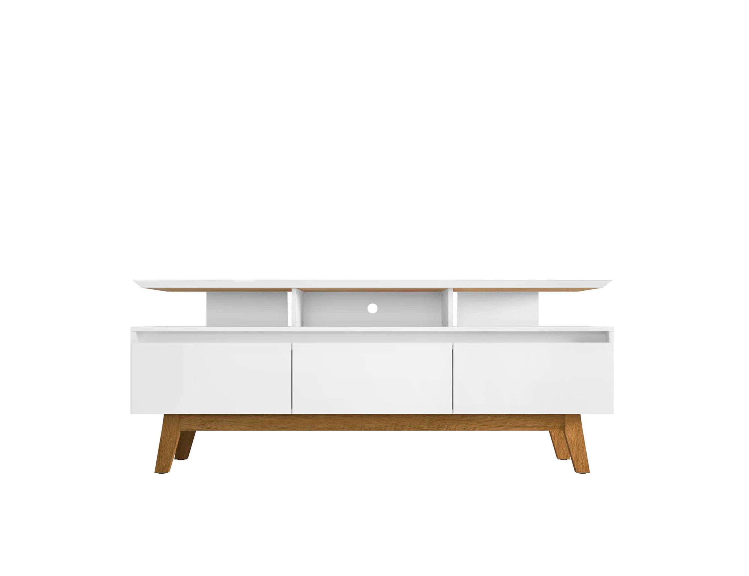Mid-Century Modern White TV Stand with Open & Concealed Storage, 70.86"