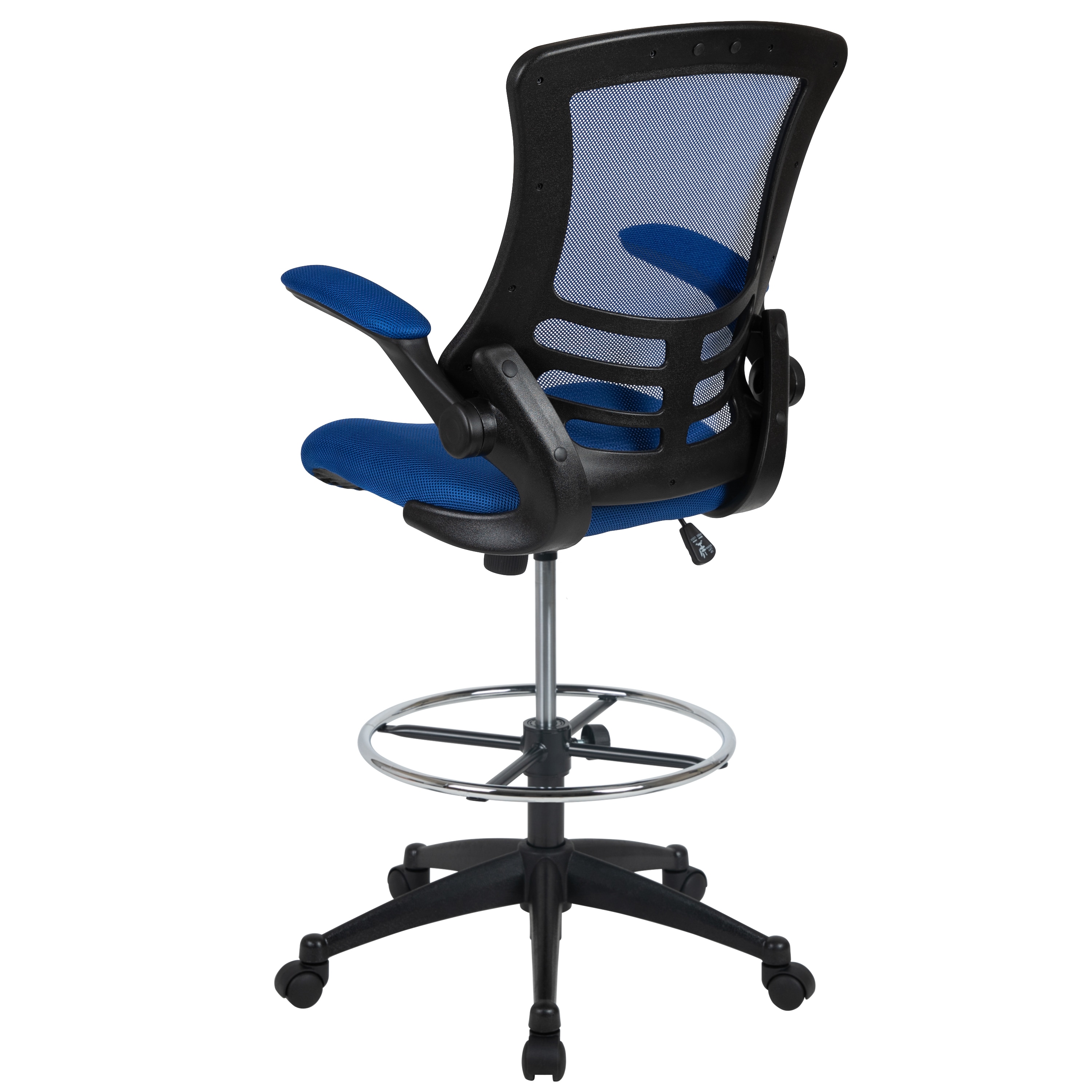 ErgoFlex Blue Mesh and Leather Drafting Chair with Adjustable Arms