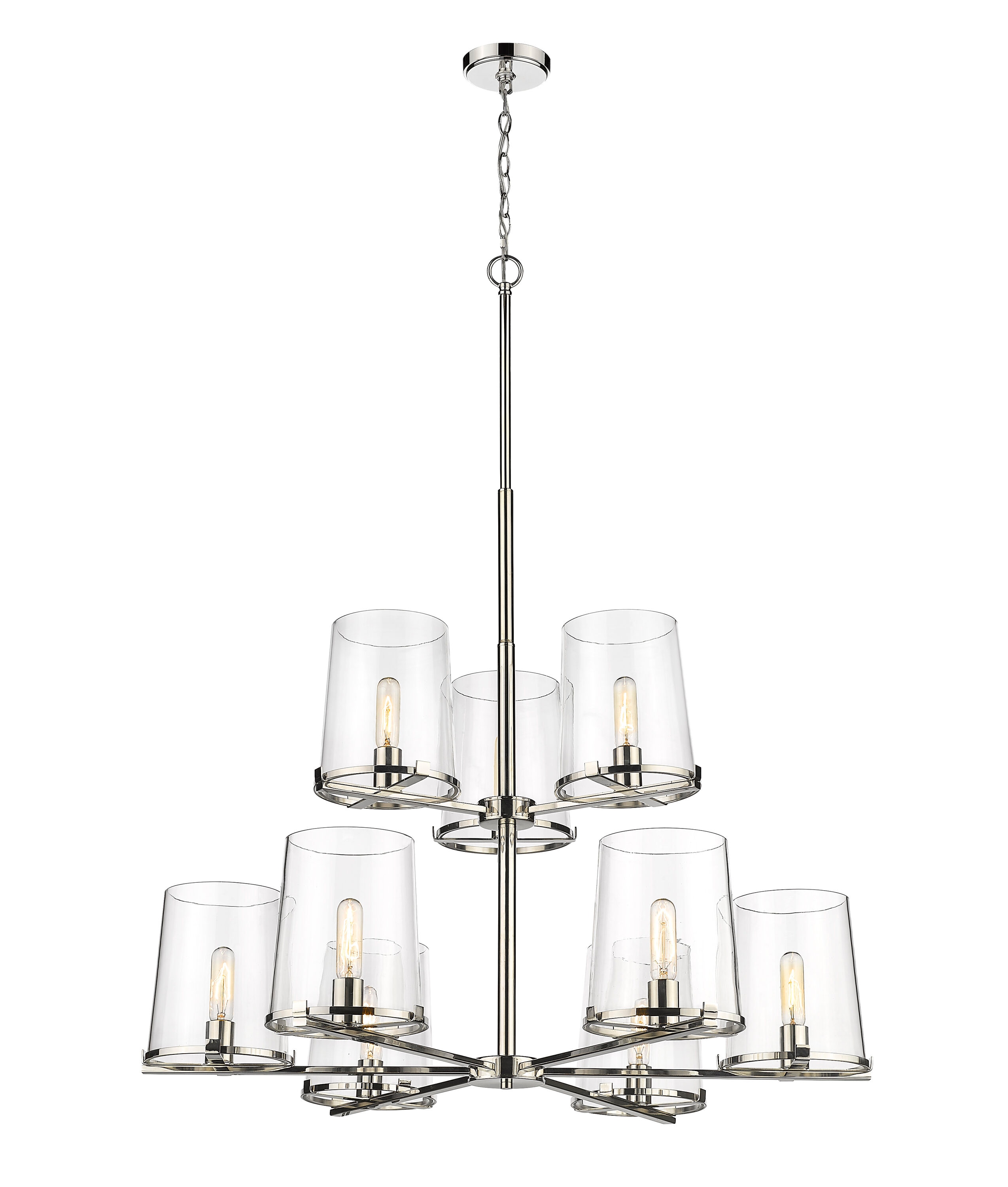 Polished Nickel Dual-Layer 9-Light Chandelier with Clear Glass Shades