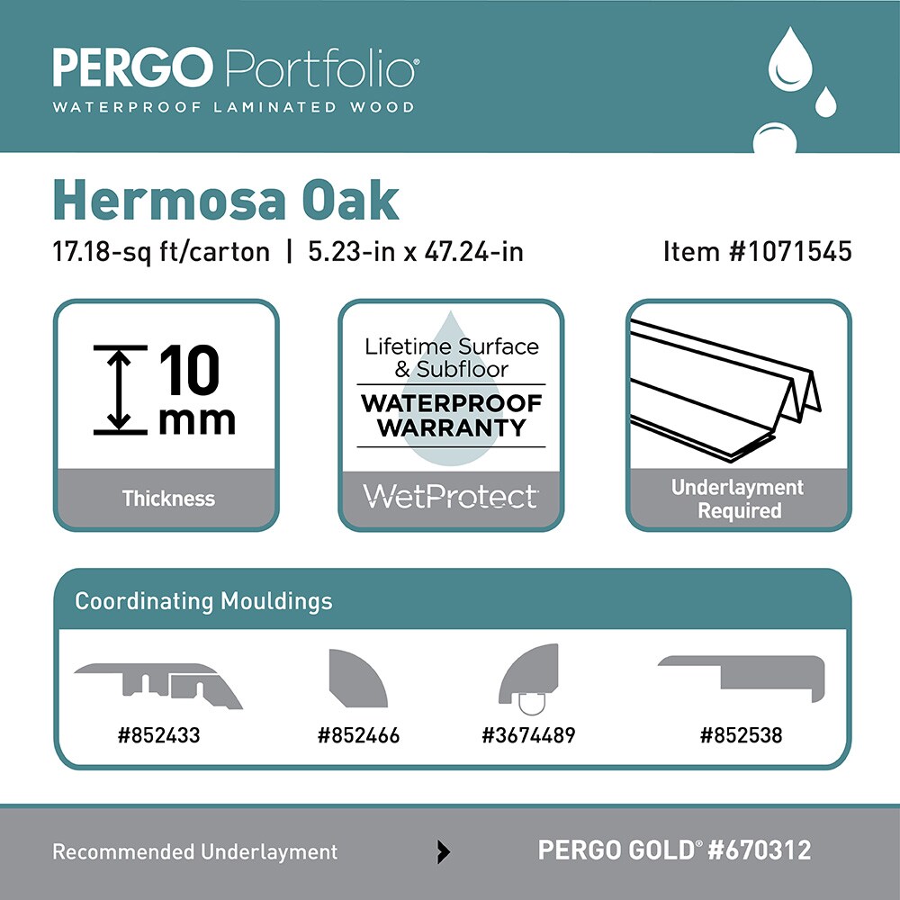 Pergo Portfolio + WetProtect Hermosa Oak 10-mm T x 5-1/4-in W x 47