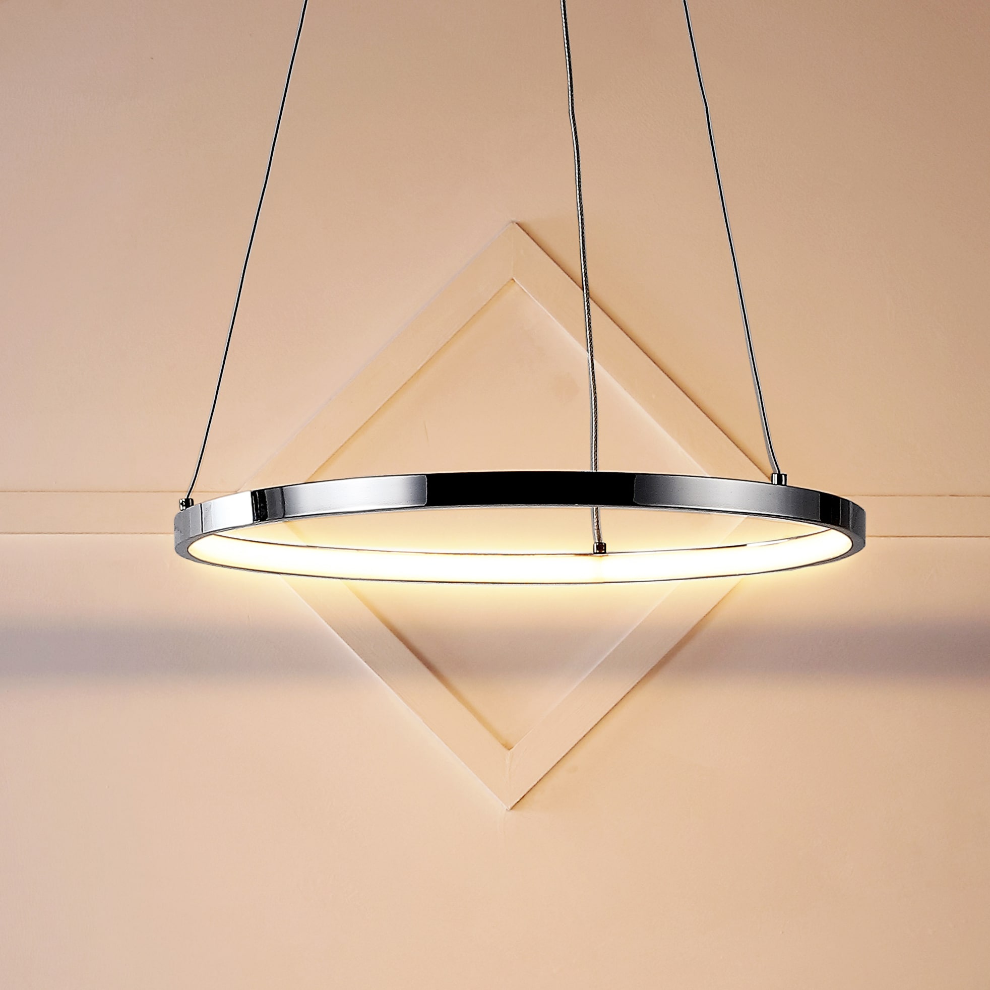 JONATHAN  Y JYL7202C Bradley 15.75" Round Integrated Transitional Chrome Modern/contemporary Geometric Integrated LED Medium Hanging Pendant light
