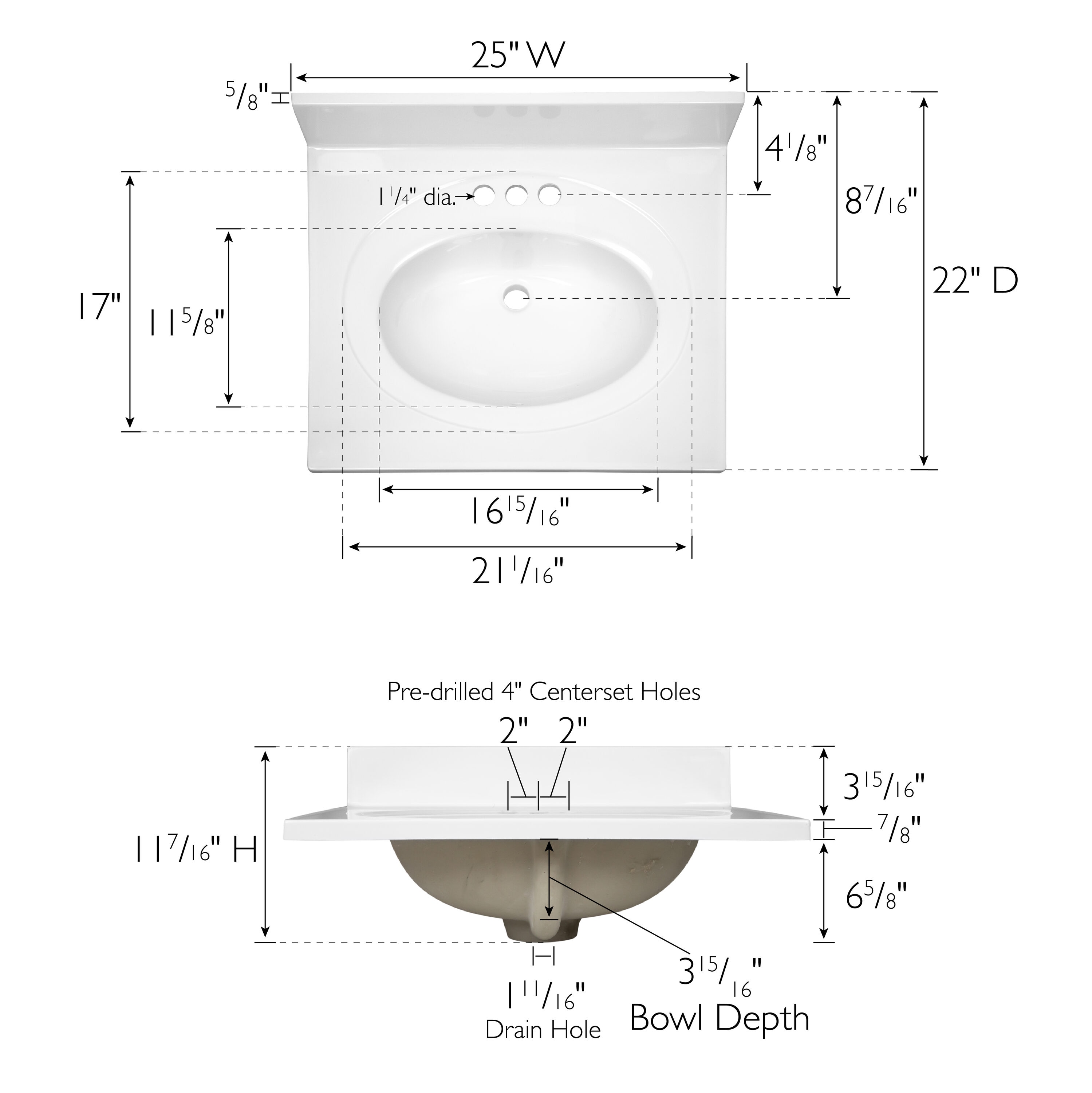 Design House 25-in x 22-in Solid White Cultured Marble Integral Single ...