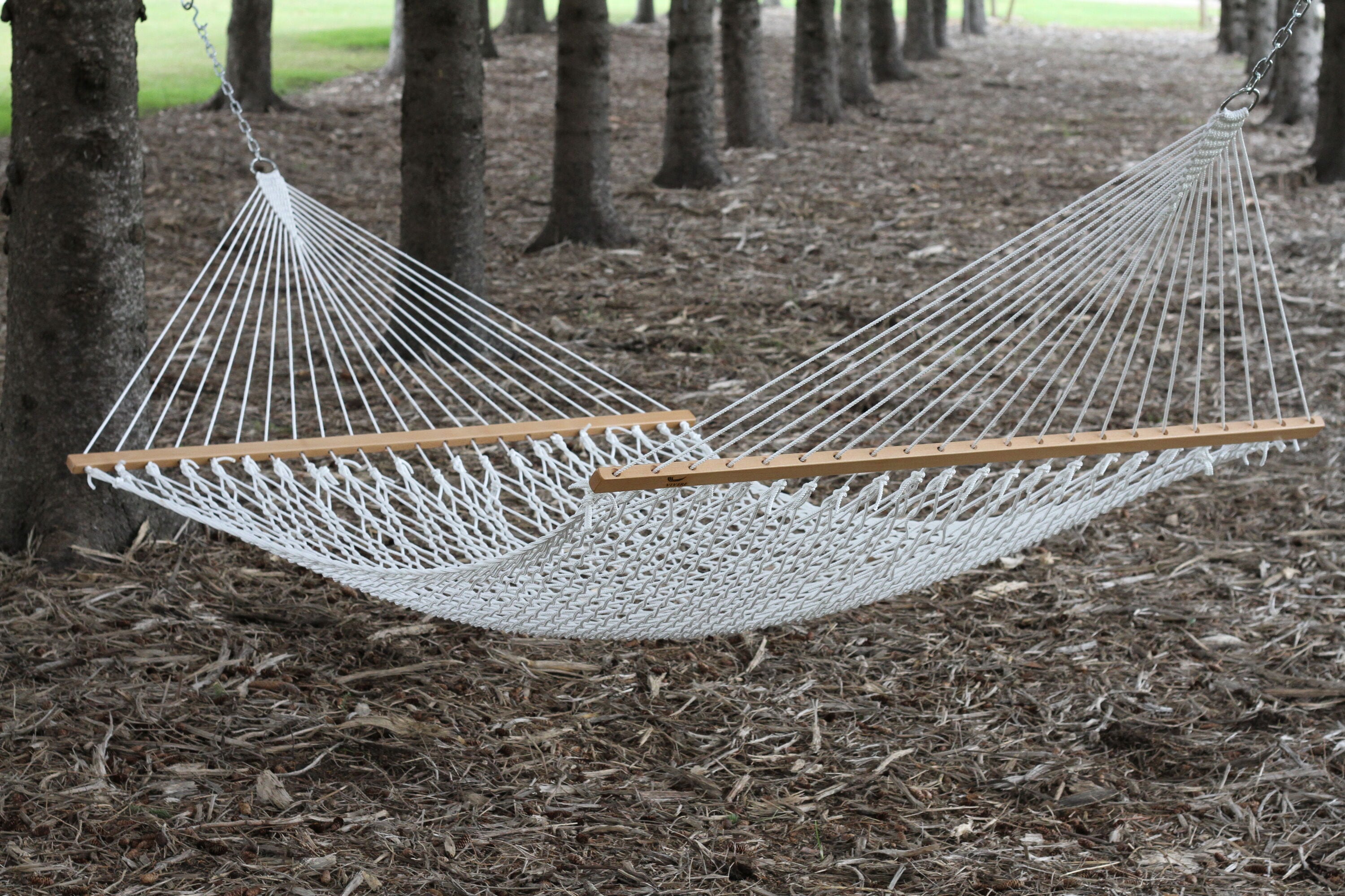 White Polyester Rope Double Hammock with Spreader Bars