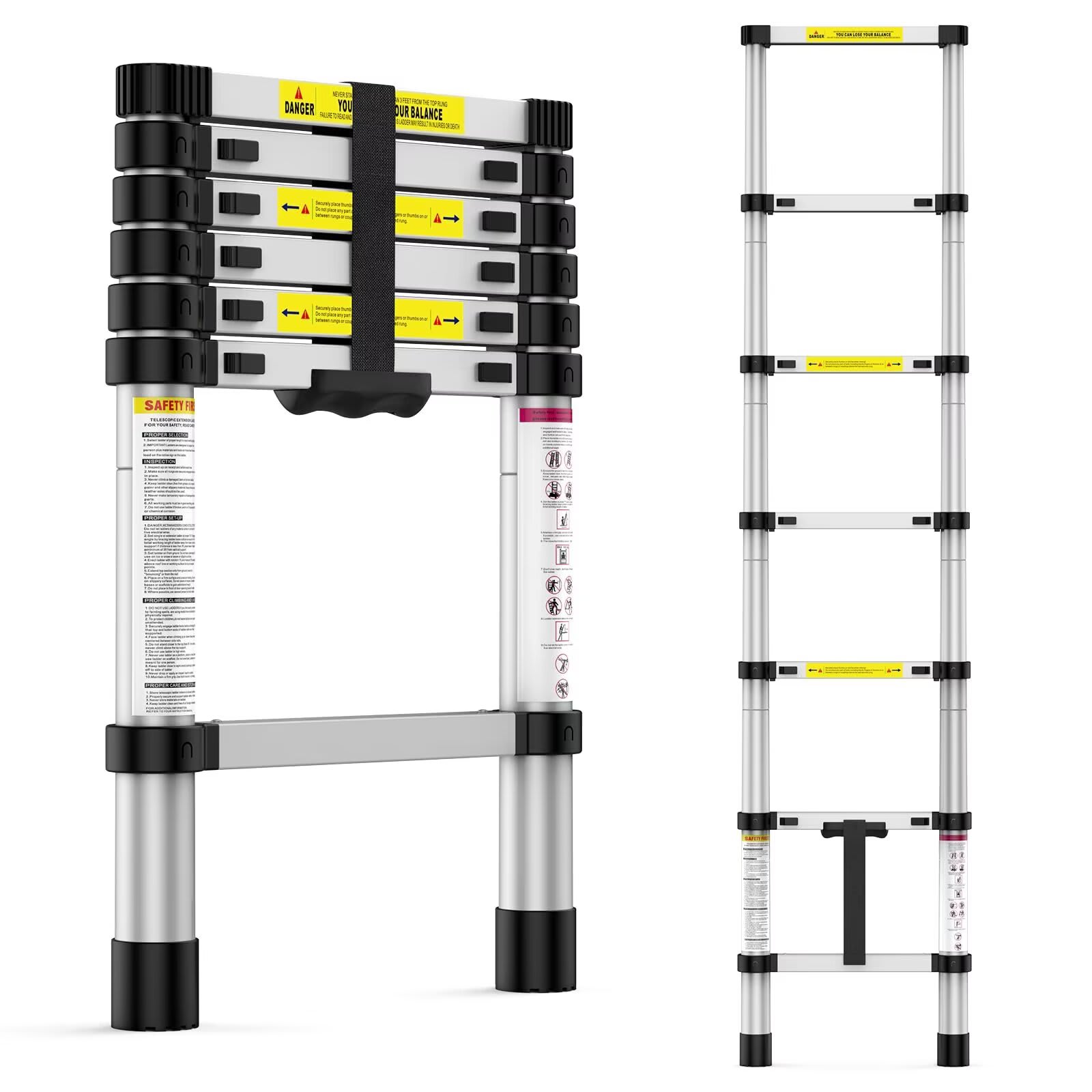 Qeetex Aluminum Telescoping Ladder 198 Inch 330 lbs Capacity Locking Mechanism Non-Slip Feet Portable Multi-Purpose for RV Home Office #JXNAG-PHO-14I9EXFA