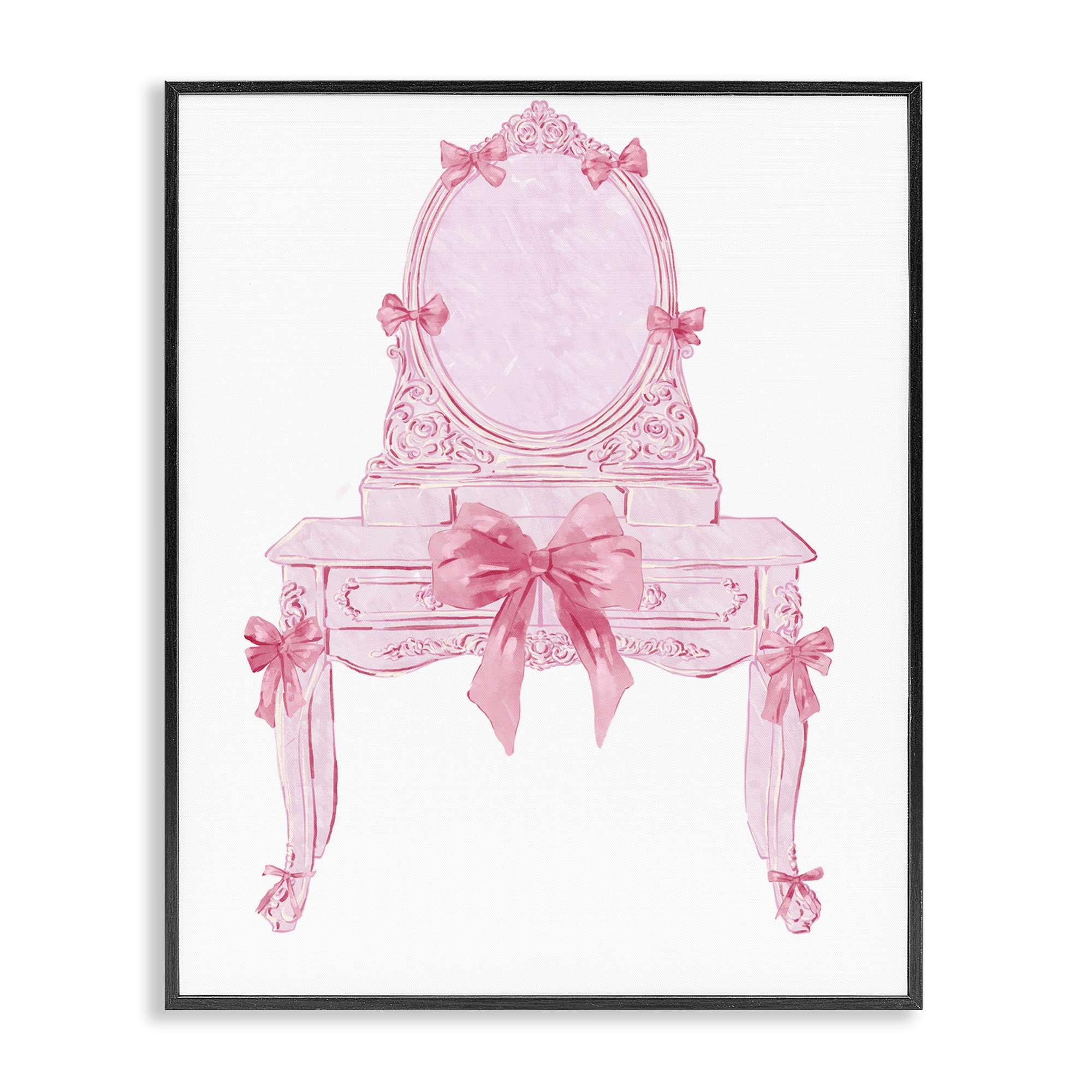 Stupell Industries BT-182-FR-24X30 Lovely Pink Vanity with Bows Black Framed Giclee Art By Ziwei Li 24 x 30
