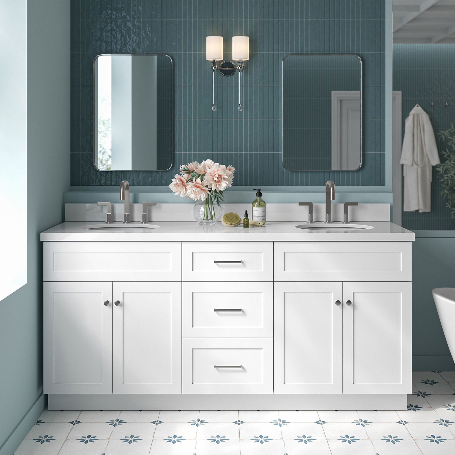 ARIEL F073DWQOVOWHT Hamlet 72-in White Undermount Double sink Bathroom Vanity with Pure White Quartz Quartz Top
