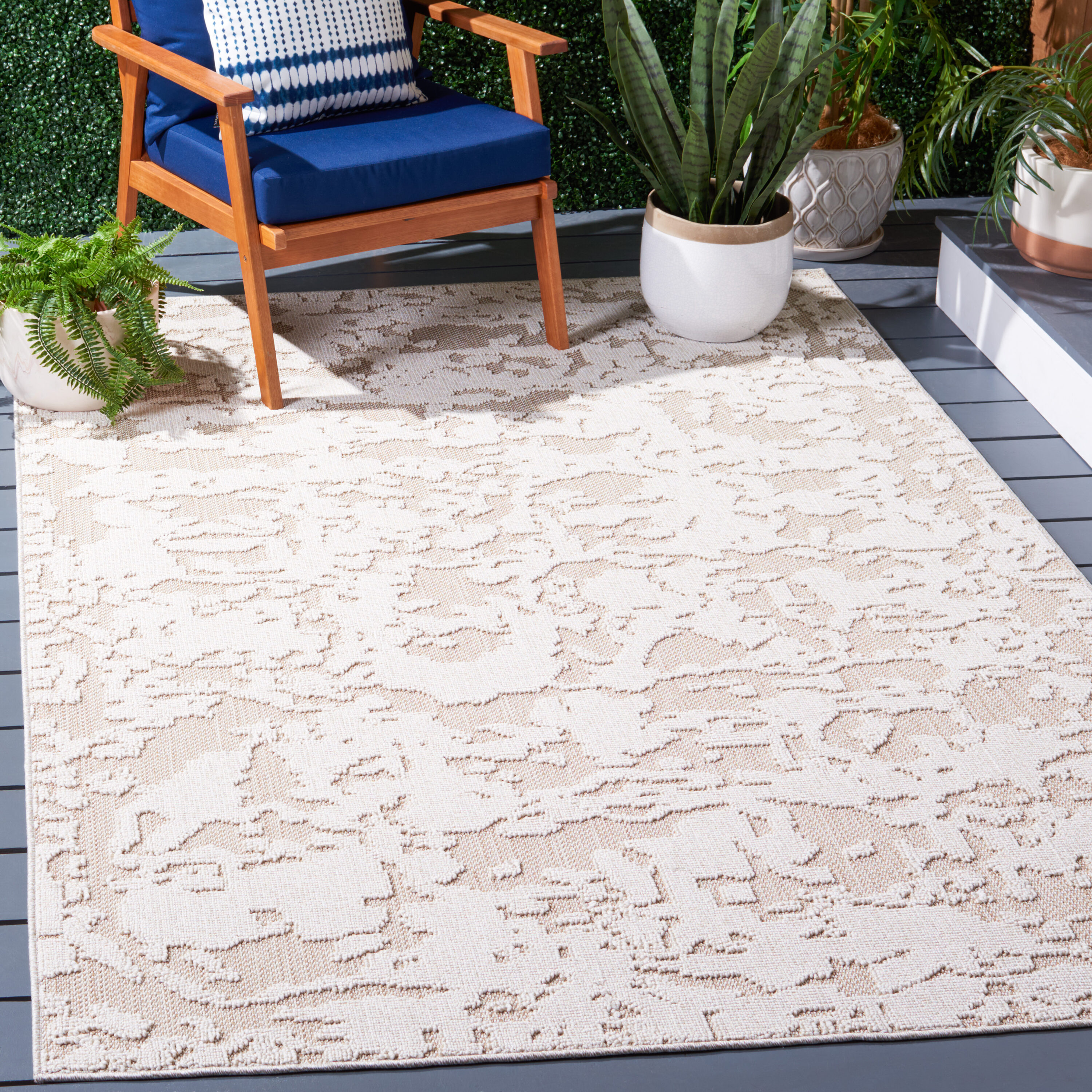 Safavieh GLB224B-8 Global 8 x 10 (ft) Synthetic Beige/Light Beige Rectangular Indoor/Outdoor Abstract Area rug