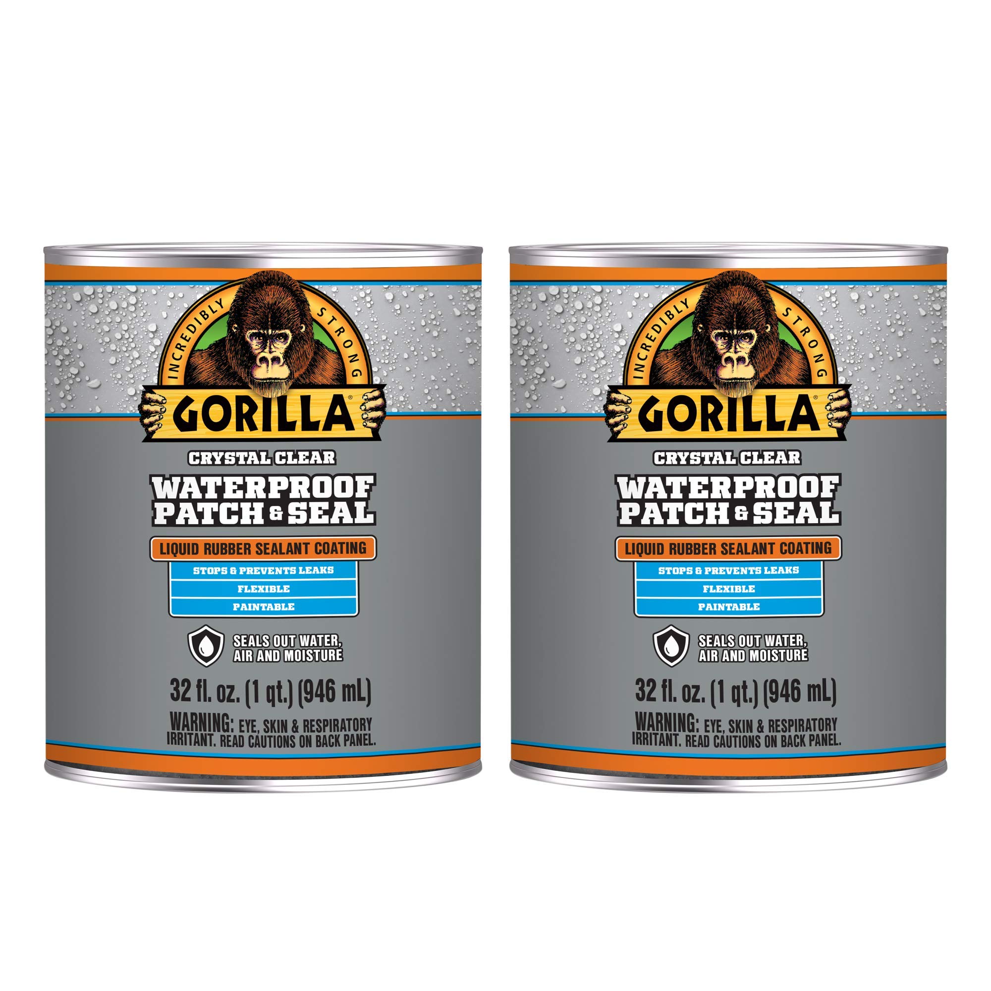 Gorilla  Waterproof Patch and Seal Liquid Rubber Sealant  Crystal Clear  32oz Pack of 2