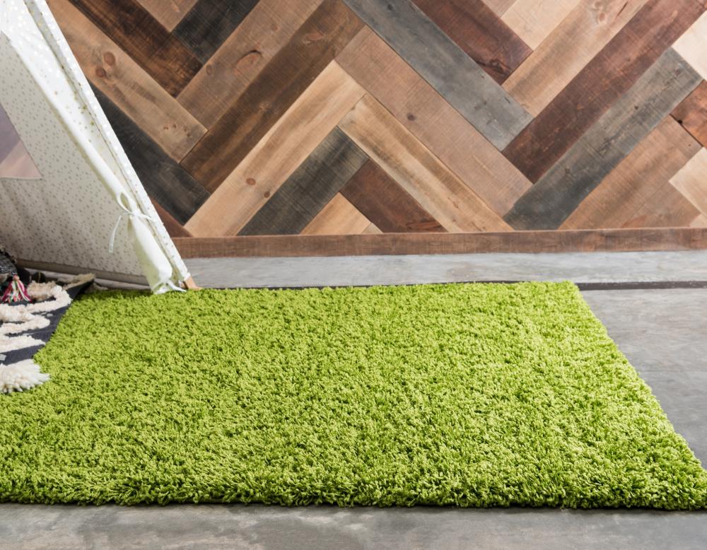 Unique Loom Solid Shag 12 x 15 Grass Green Indoor Solid Area Rug in the ...