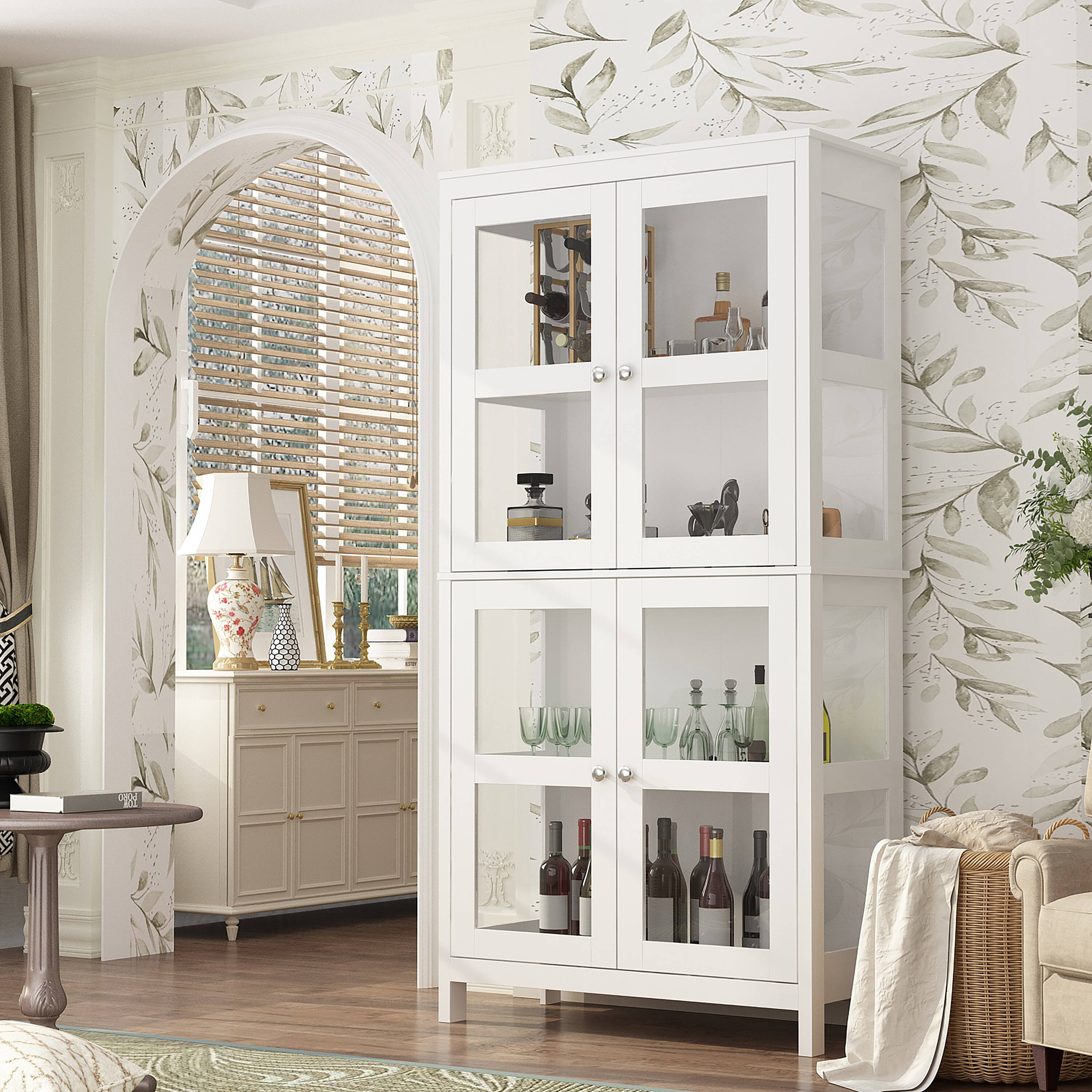 FUFU&GAGA LJY-KF200180-01 White Particleboard 4 -Shelf Bookcase with Doors ( 35.4-in W x 70.9-in H x 16.5-in D ) Finished