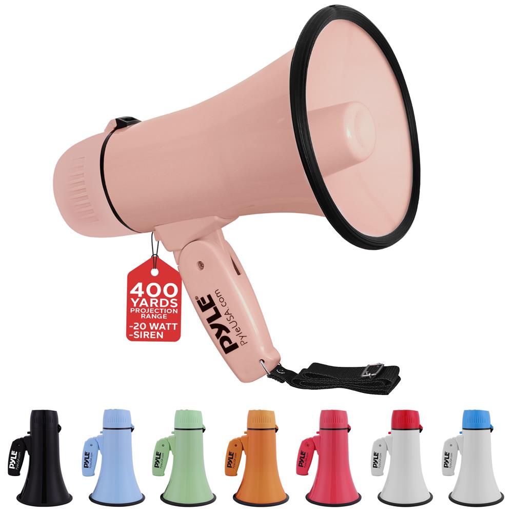 Pyle  Portable Megaphone with Siren 20 Watt Power Aux Input for MP3 Automatic Siren Lightweight