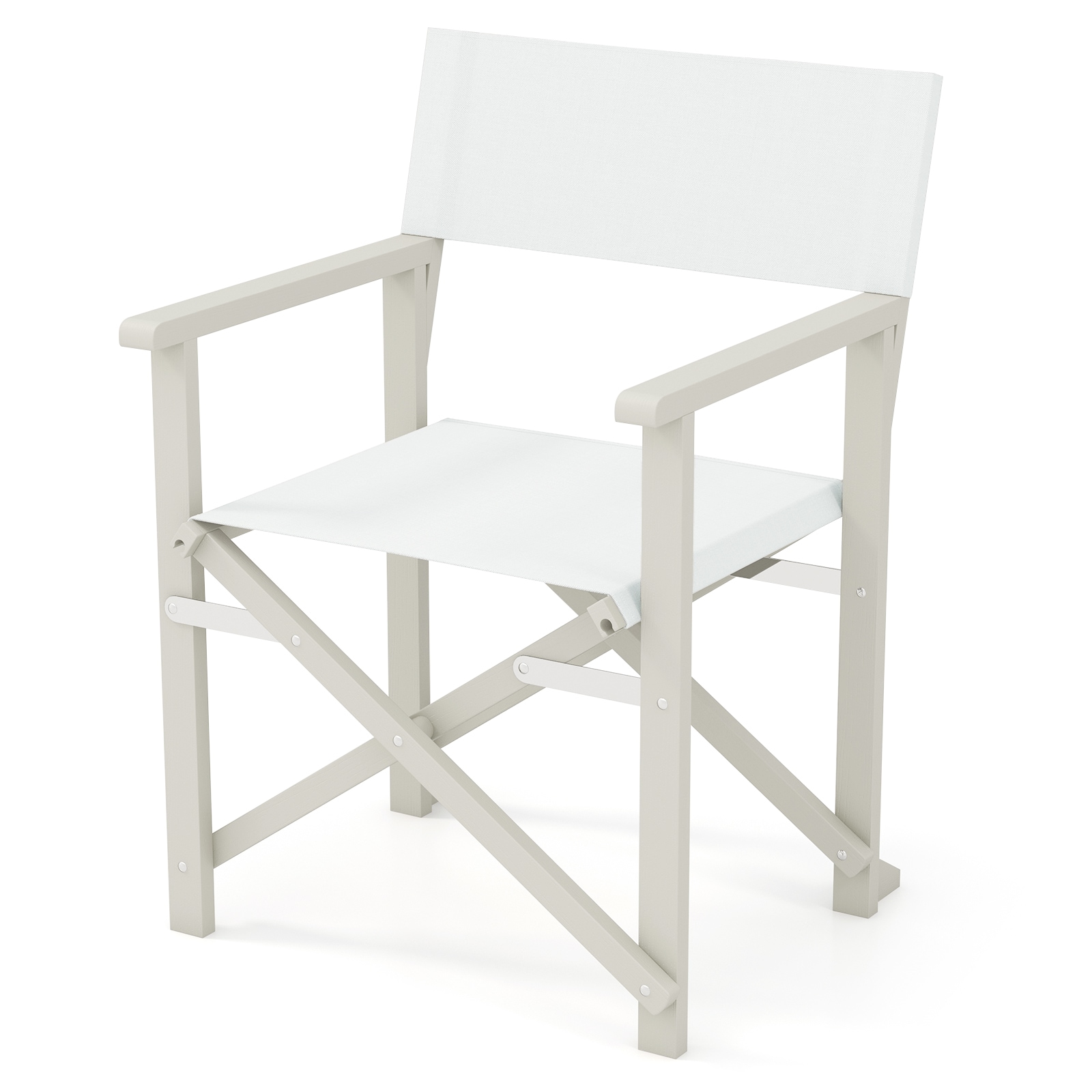 Slickblue Off-White Folding Director Chair with Acacia Wood Frame Removable Oxford Fabric 350 lb Capacity Comfortable Backrest and Armrests for Outdoor Use