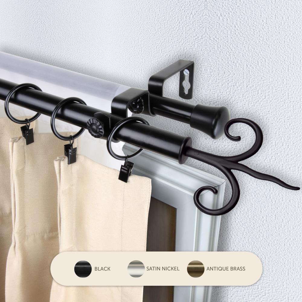 Hart & Harlow L4734-992 13/16-in Fable 120-in to 170-in Black Steel Double curtain rod with Finials