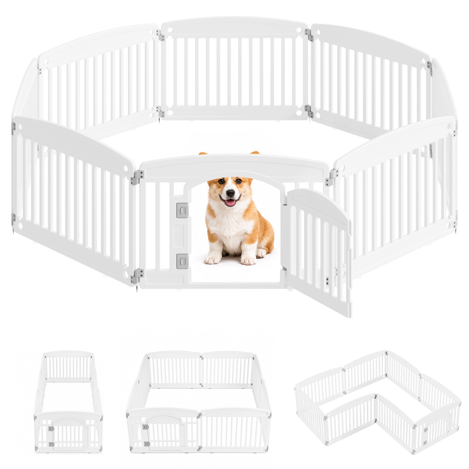 Sweetcrispy 35-in x 23.5-in 8-Panel Foldable White Plastic Pet Playpen Indoor/Outdoor Dog Fence for Yard Garden and Camping