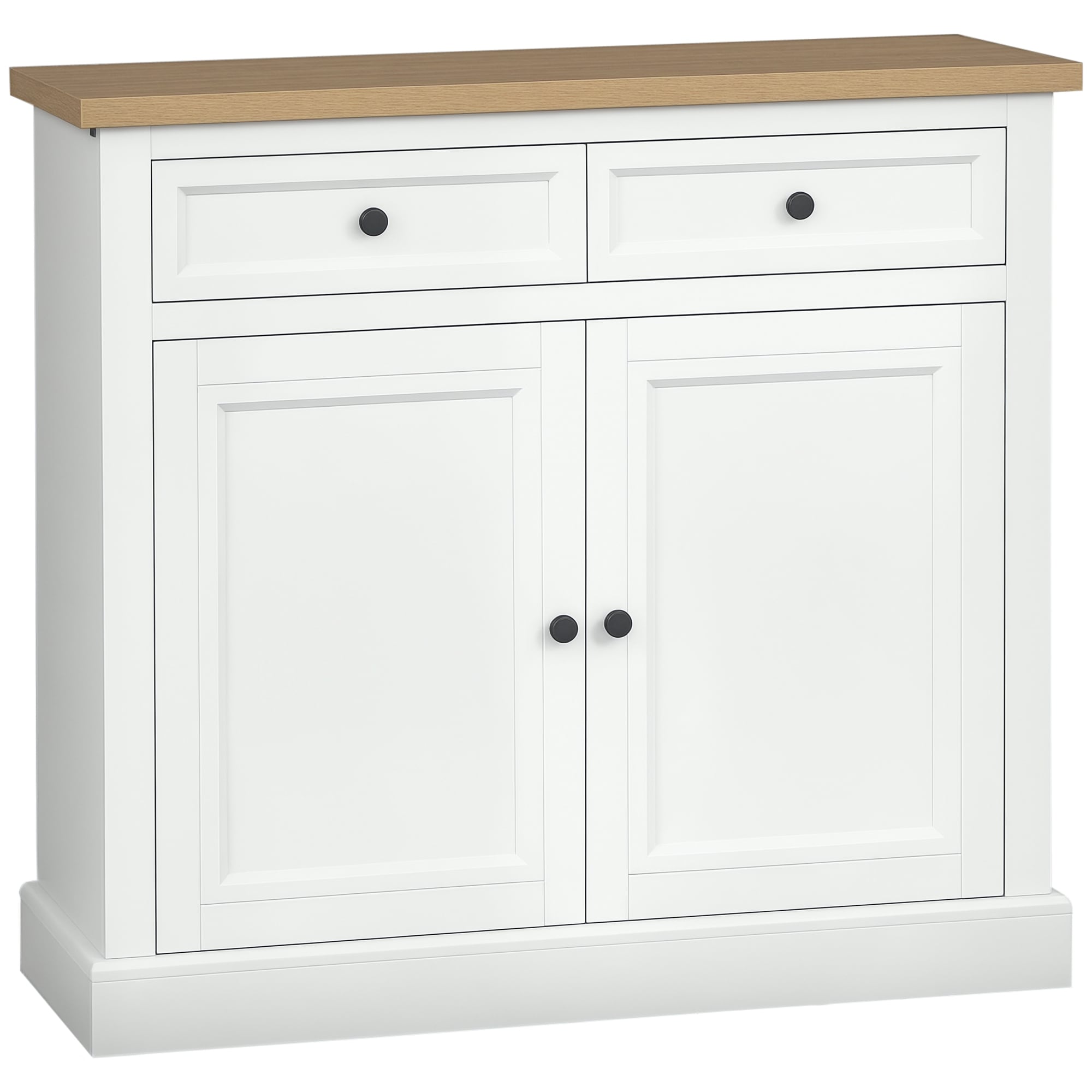 HomCom 838-303V00WT Sideboard Buffet Cabinet Kitchen Cabinet Coffee Bar Cabinet with 2 Drawers and Double Door Cupboard for Living Room Entryway White