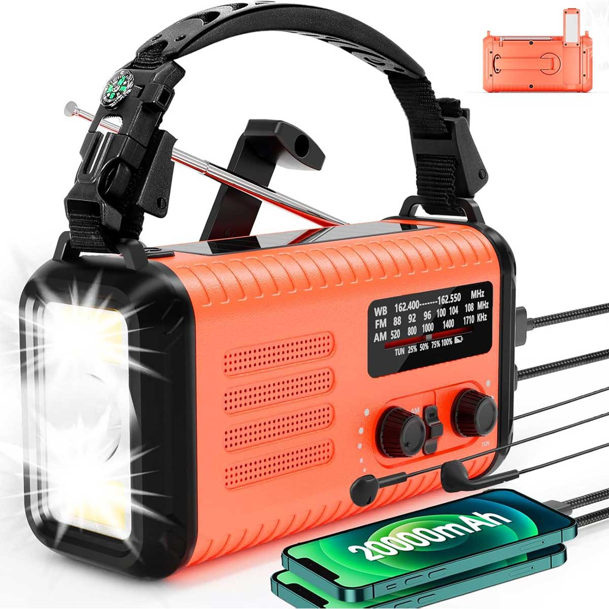 Aoibox LAWR0917034 Emergency Crank Radio Solar Hand Crank Weather Radio with AM FM NOAA Survival Radios Flashlight Cell Phone Charger Reading Lamp Headphone Jack Compass SOS Alarm