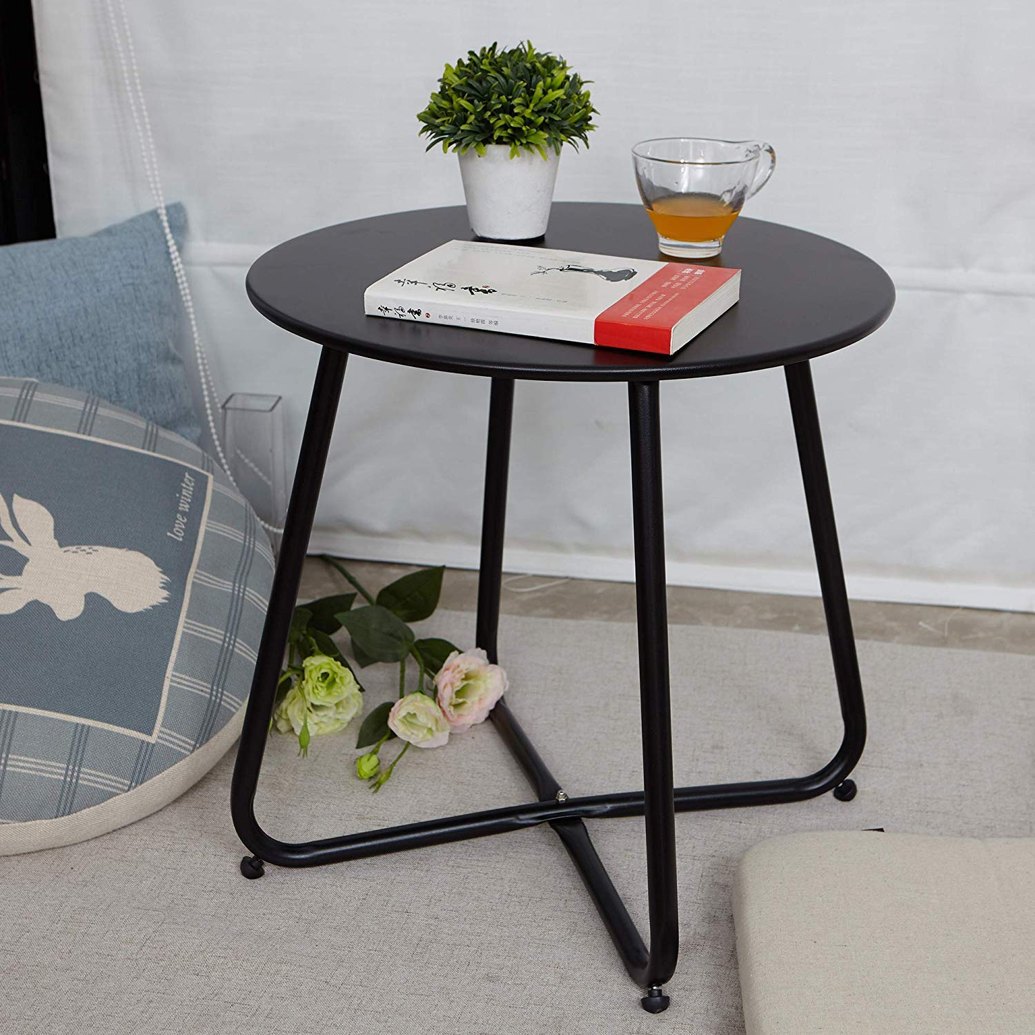 CASAINC Patio coffee table Round Outdoor Bistro Table 17.7-in W x 17.7 ...