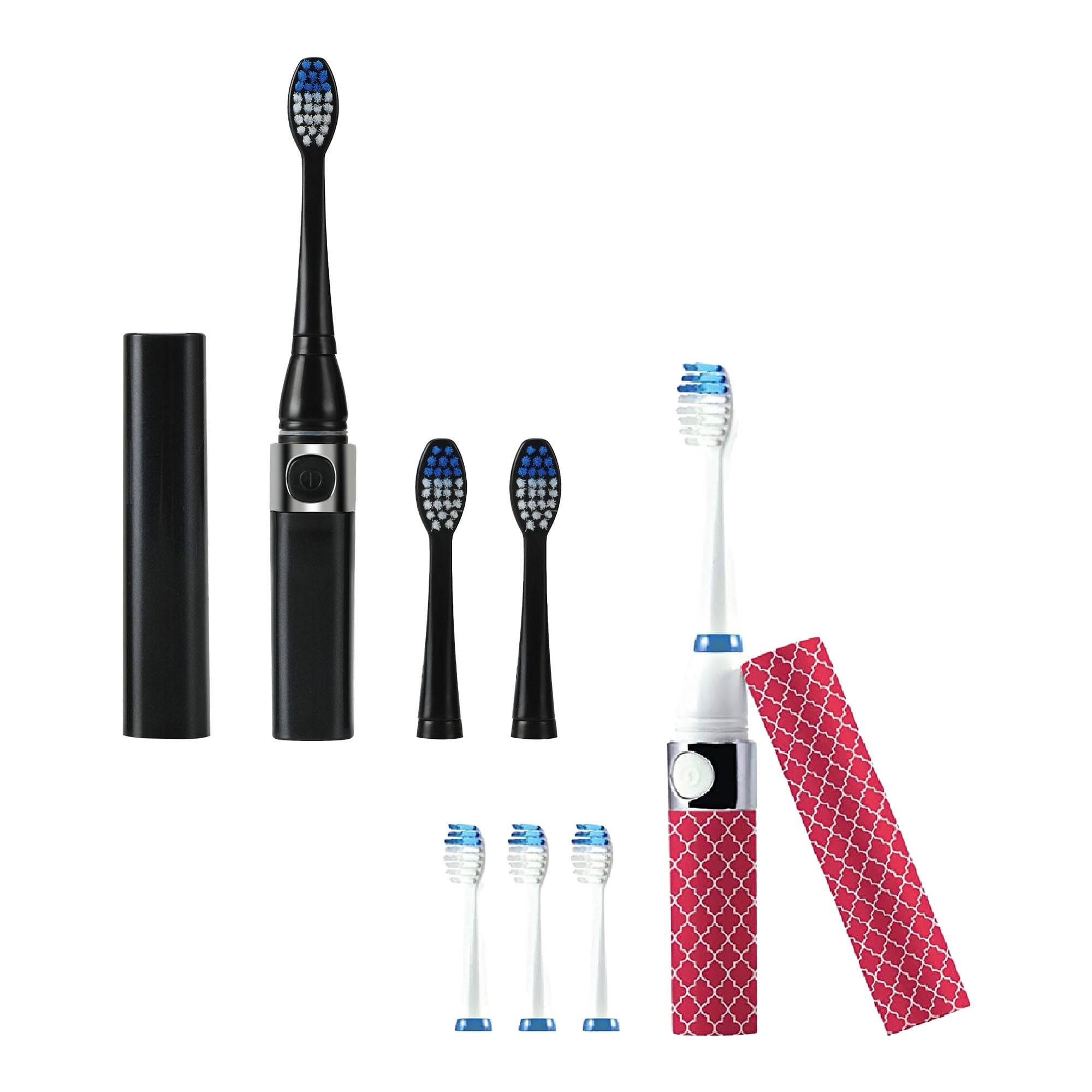 Pursonic  Black  Pink Portable Sonic Toothbrush Bundle Powerful On the Go Oral Care with 2 Travel Ready Toothbrushes and Extra Brush Heads