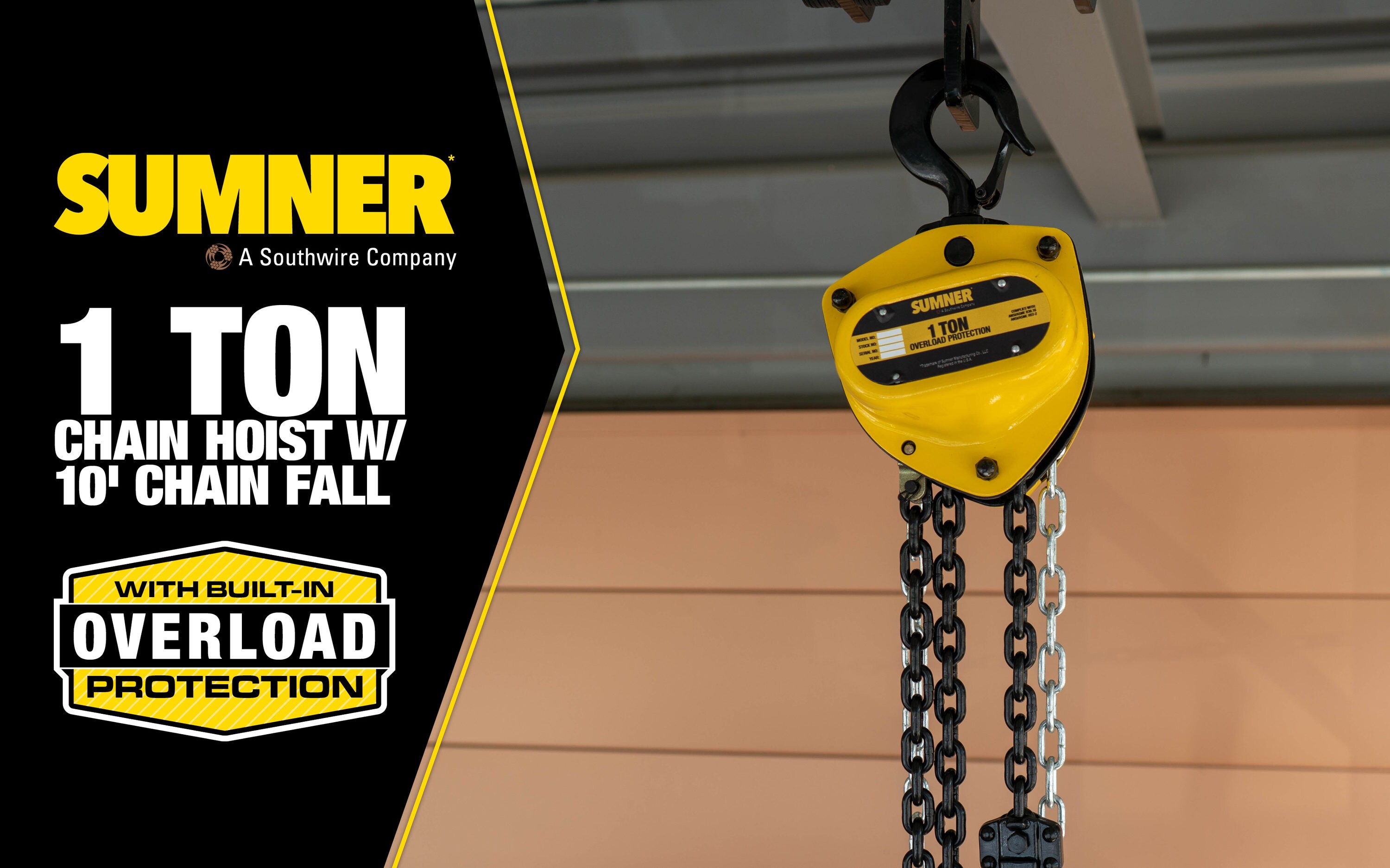 Southwire 787448 1-ton Chain Hoist with 10 Ft Lift and Overload Protection