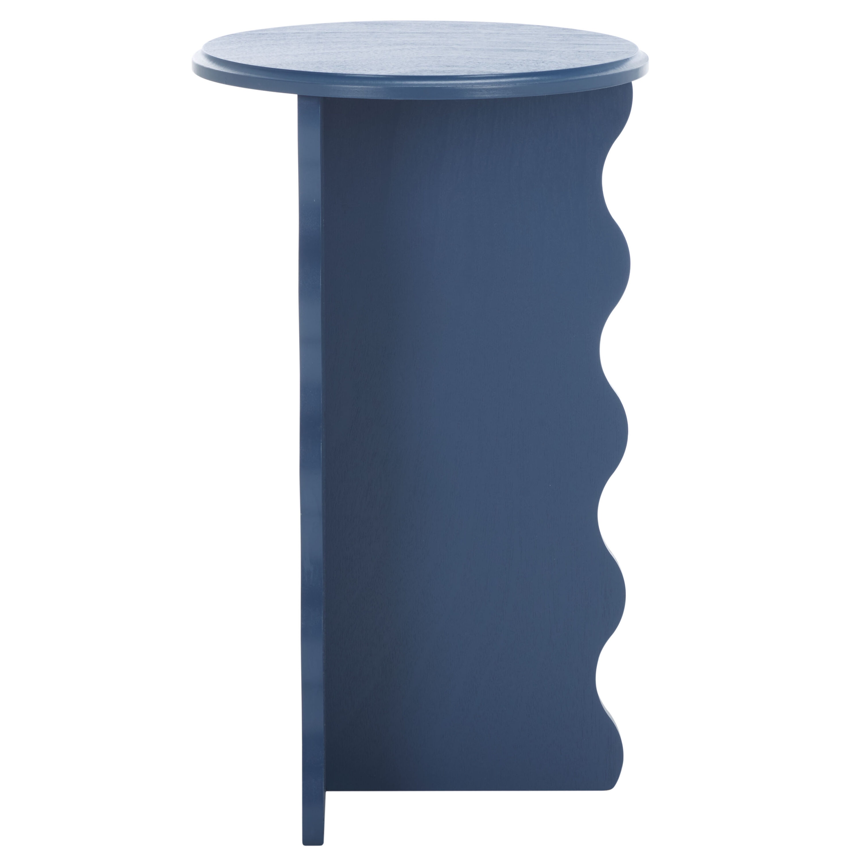 Blue Round Wood Wavy Accent Table, 15" x 22"