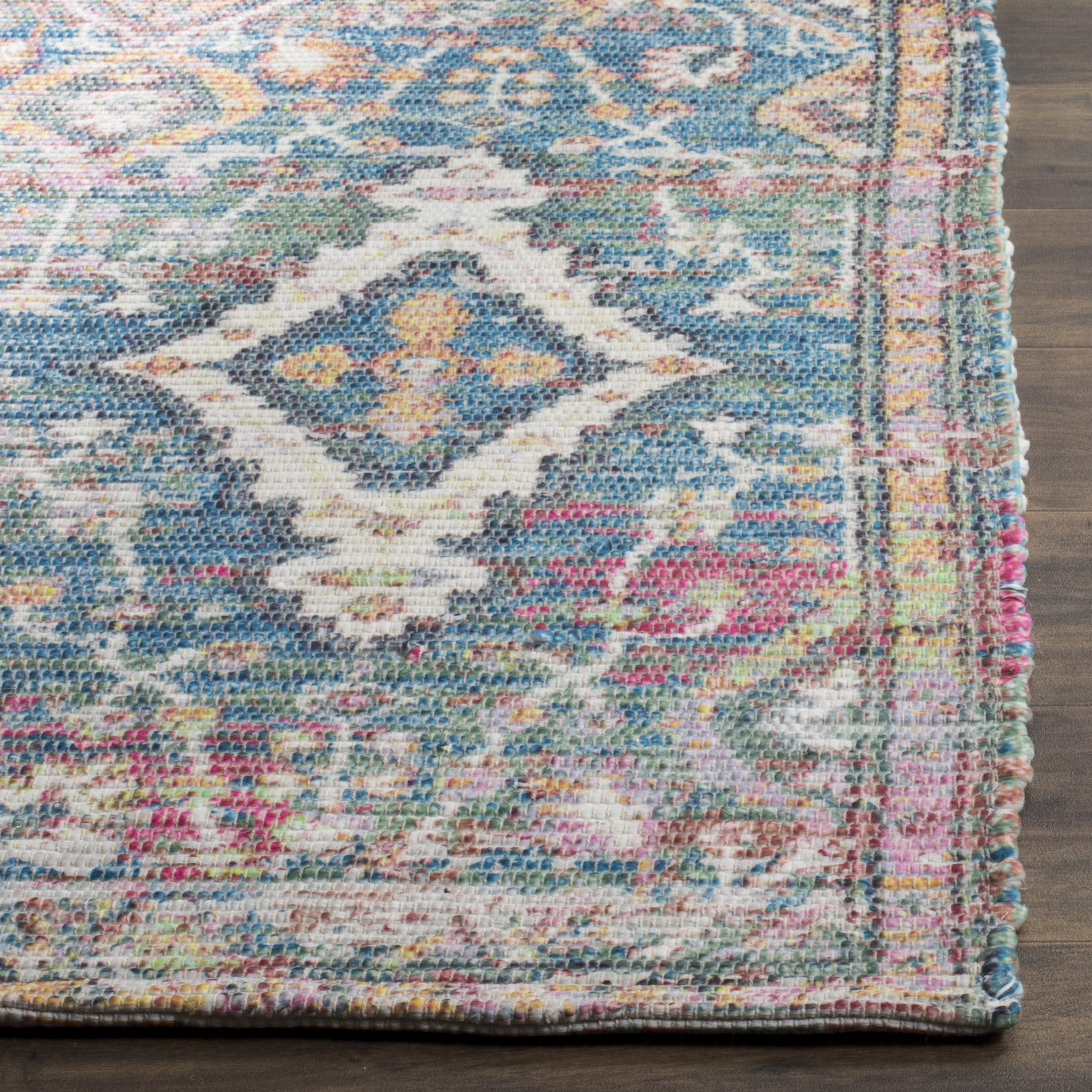 Reversible Turquoise & Peach Handwoven Cotton-Wool Blend Area Rug, 4' x 6'