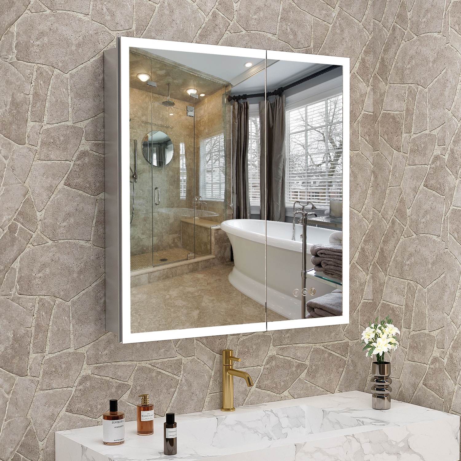 Tahanbath LED Lighted Medicine Cabinet with Mirror 3032Inches Bathroom Mirror Cabinet with Lights Recessed or Wall Mounted 3 Color TemperaturesAnti-Fog
