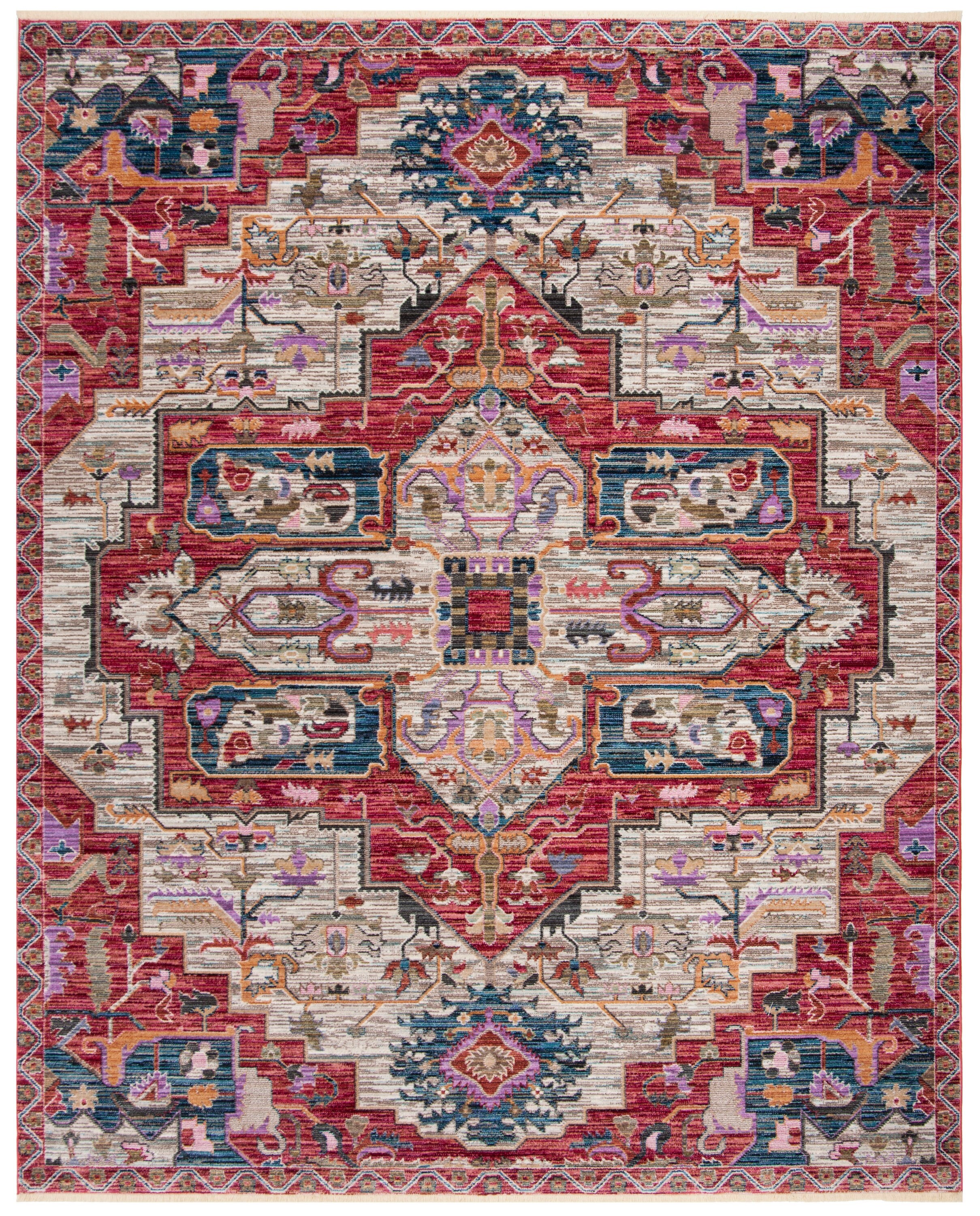 Reversible Rectangular Cotton-Blend Red Area Rug, 8' x 10'