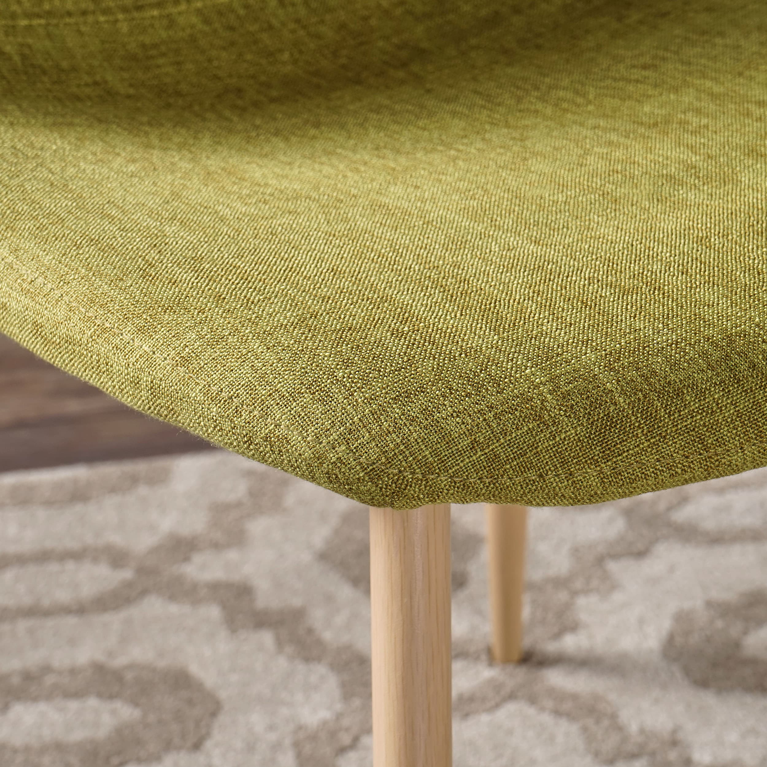 Set of 2 Green Upholstered Side Chairs with Light Brown Metal Legs