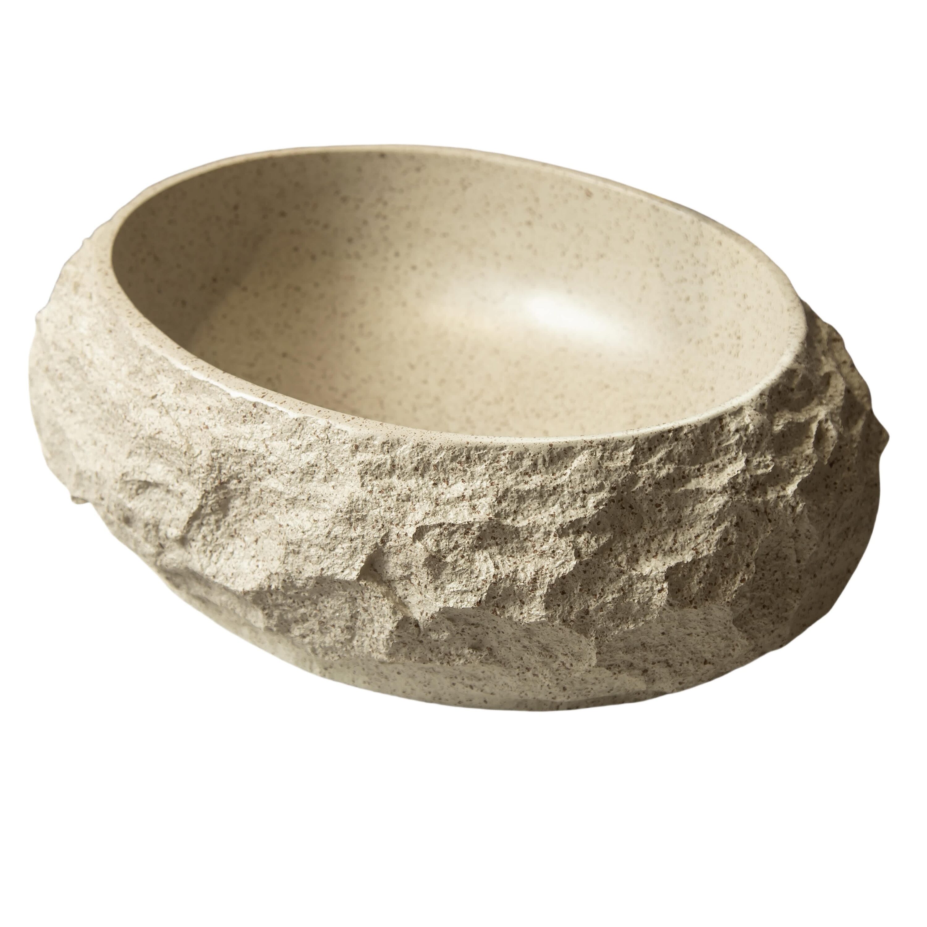 Rbied WJ-LSR-20 20in Bathroom Irregular Oval Resin Vessel Sink with Stone Pattern No Faucet Beige