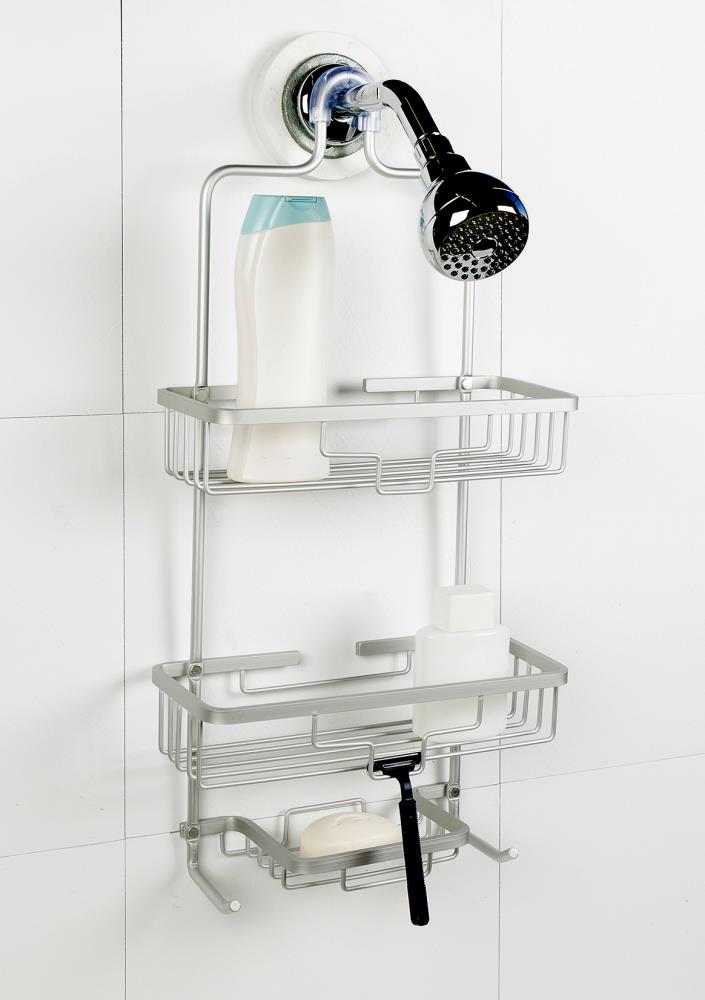 Style Selections Soft Silver Aluminum 2-Shelf Hanging Shower Caddy 11-in x  5-in x 23-in
