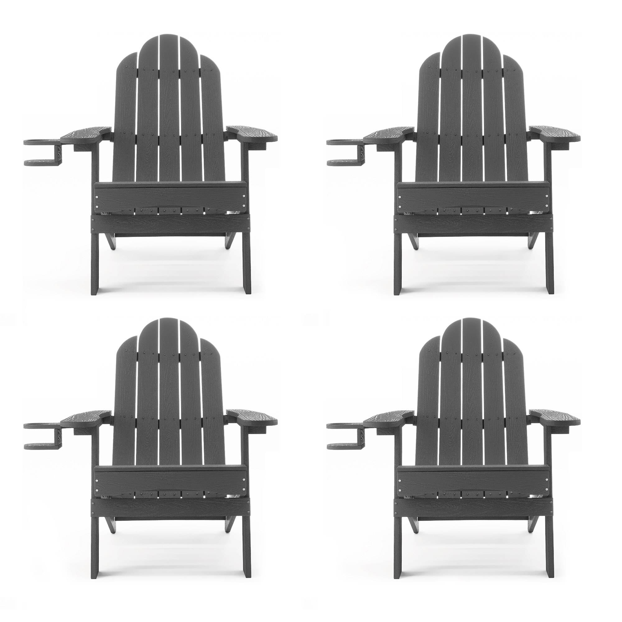 Dark Gray Folding Adirondack Chair Set with Cup Holder, 4-Piece