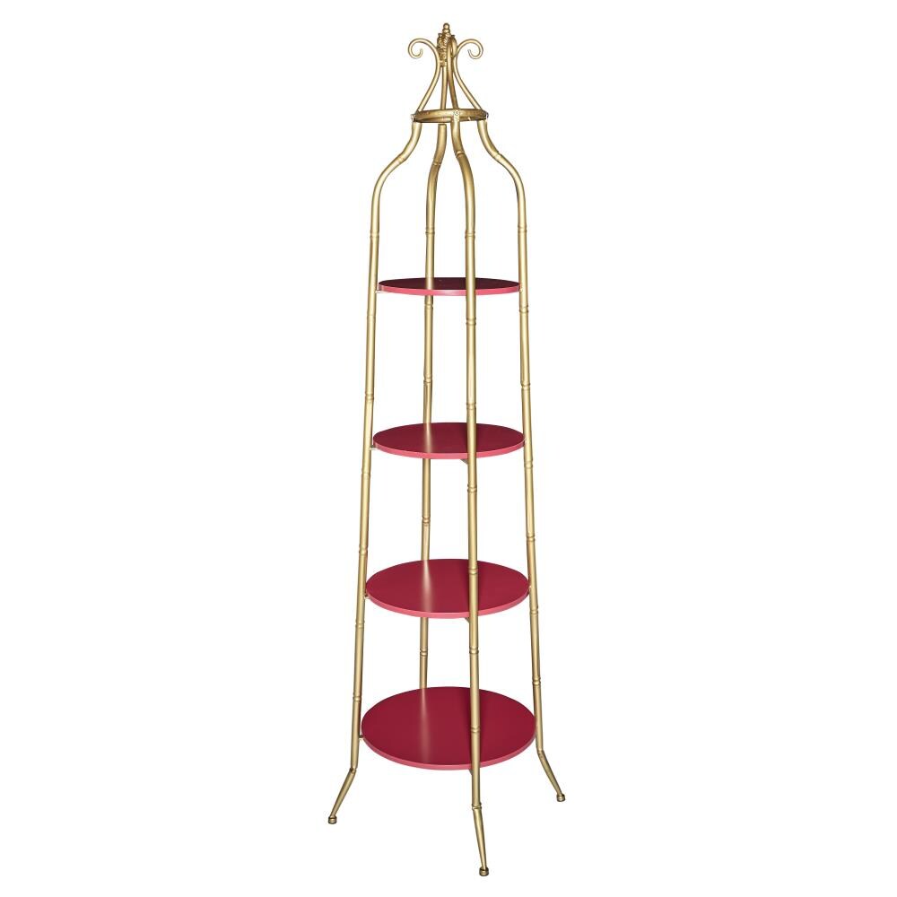 Linon AC108MTL01U Regency Metal and Wood Cathedral Shelf Gold, Red Metal 4 -Shelf Floating Bookcase ( 16.13-Inches W x 72-Inches H x 16.13-Inches D ) Light