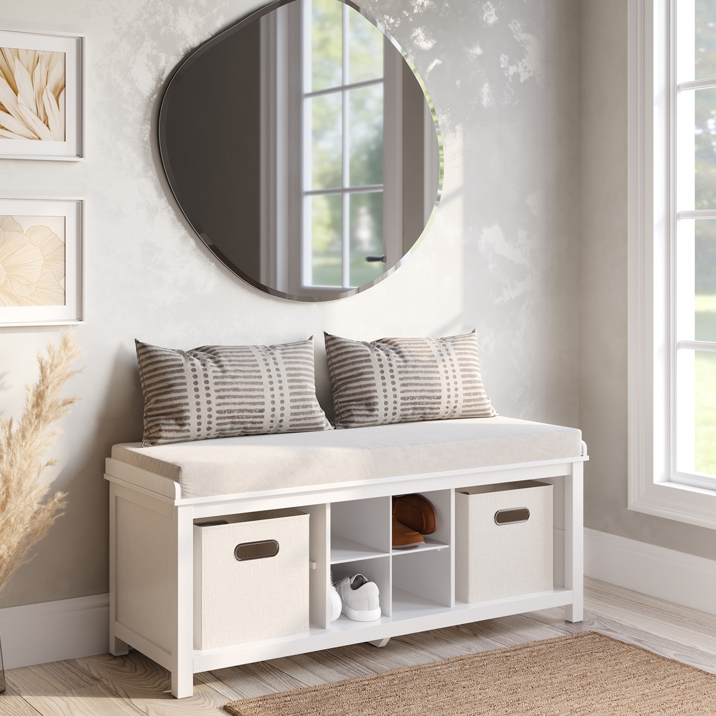 John Louis Home JLH-EB-W1 Casual White Storage Bench with Storage 44-in x 17-in x 20-in