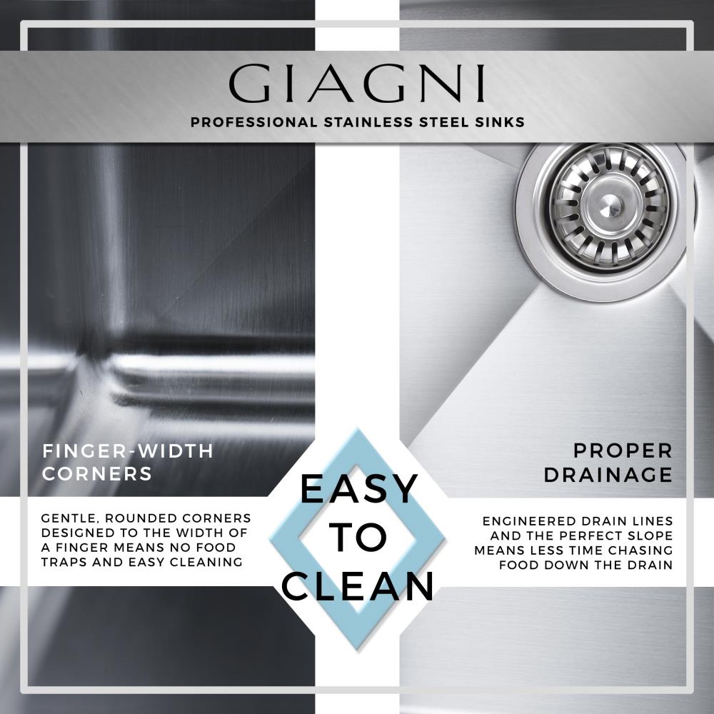 Giagni Divide-A-Bowl Dual-mount 33-in x 22-in Stainless Steel Single Bowl  Kitchen Sink at