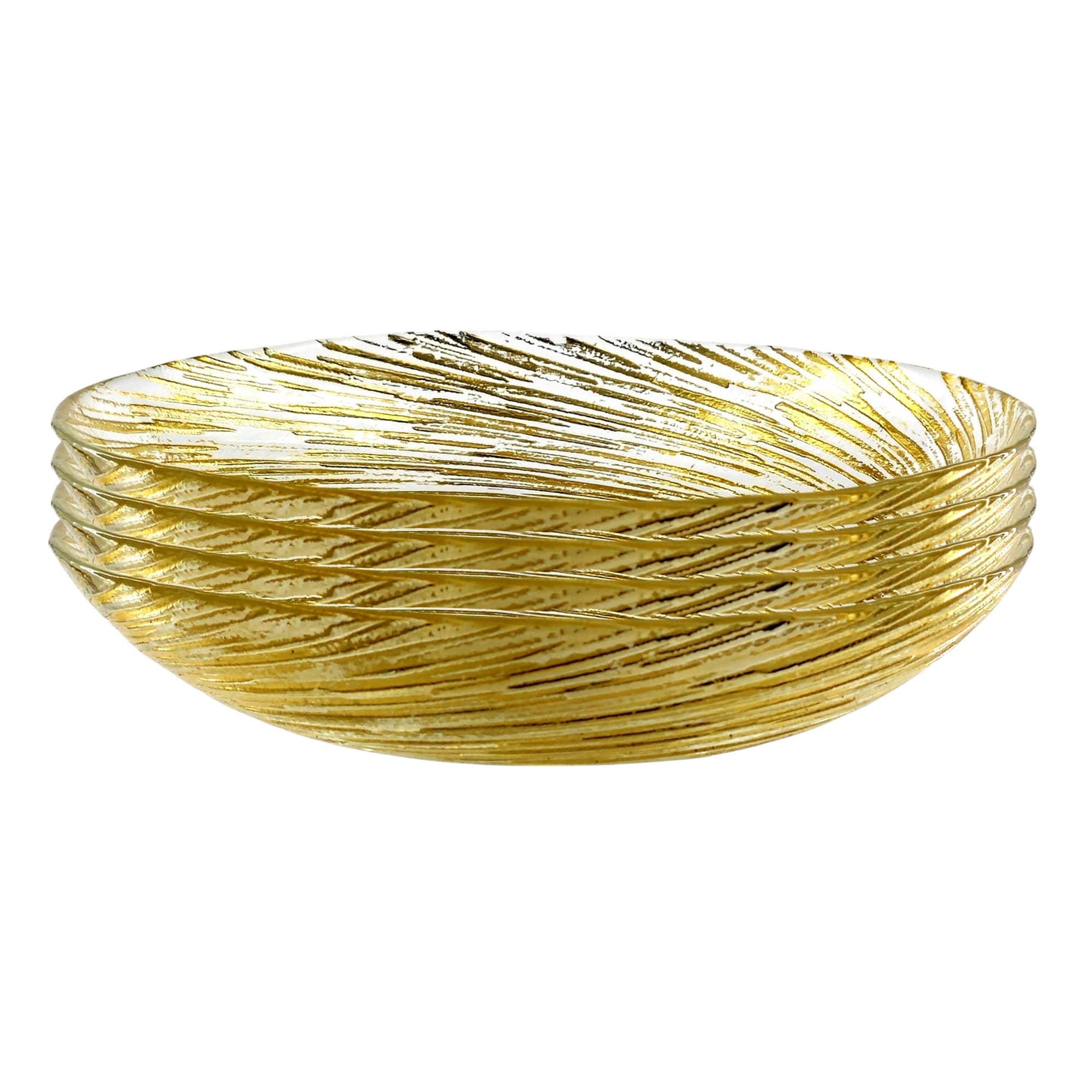 Slickblue Set of 4 Gold/Silver 8-in Gilded Glass Soup Plate with Vortex Swirl Pattern for Soup Salad or Pasta