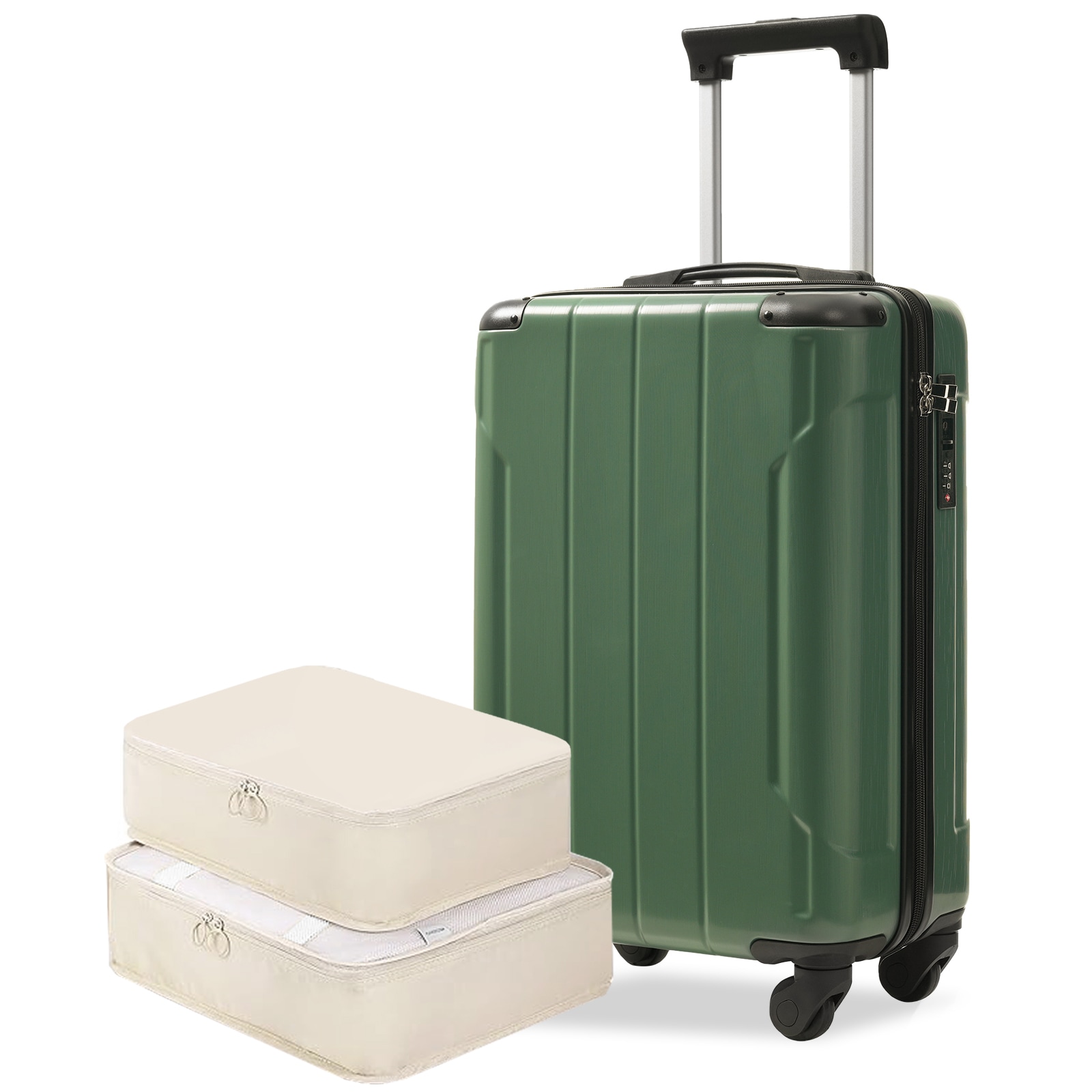 LUXEYARD 20-Inch Hardshell Carry-On Luggage Lightweight Durable ABS Suitcase with Spinner Wheels Built-in TSA Lock 2 Packing Cubes Green