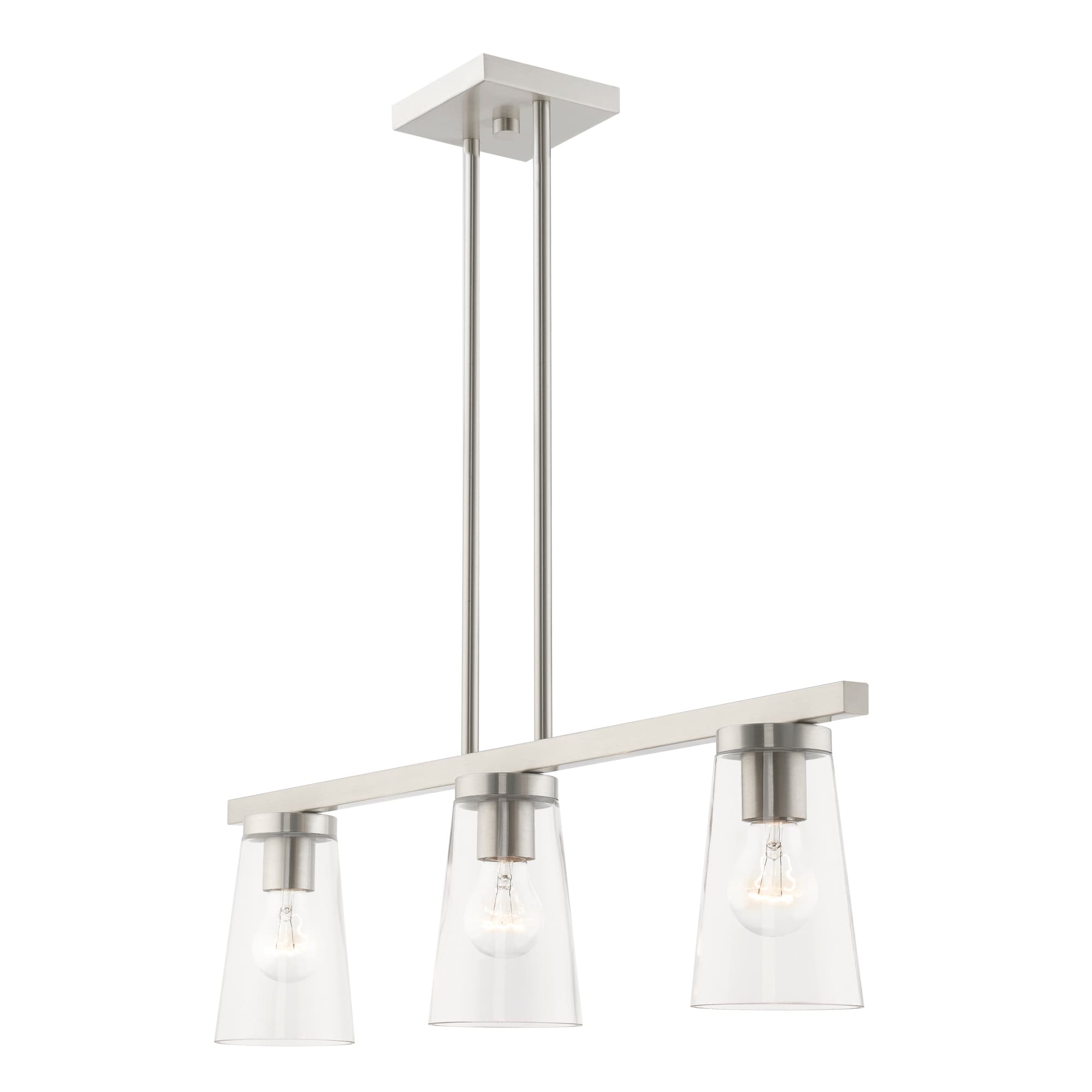 Brushed Nickel 3-Light Linear Chandelier with Clear Glass Shades