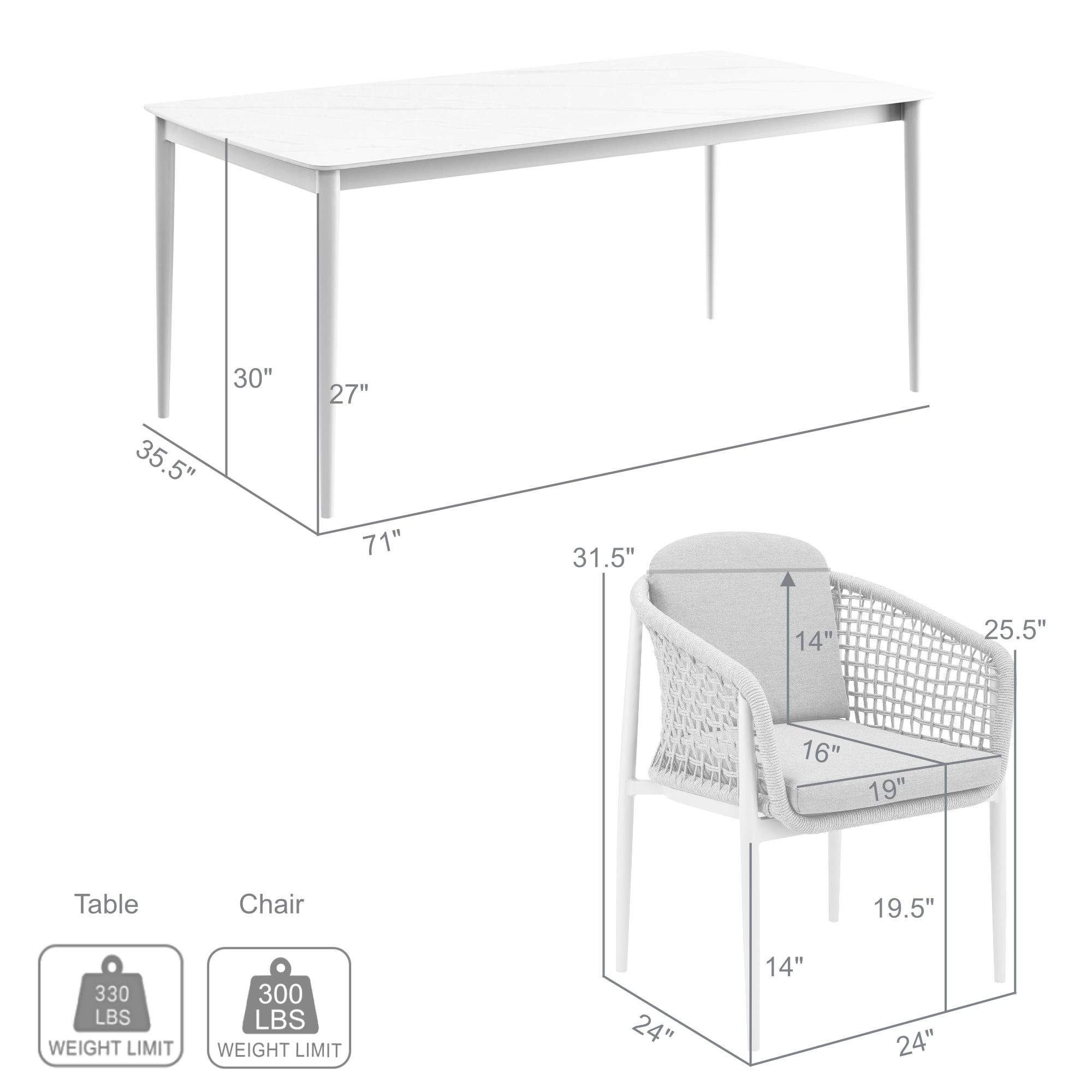 Rhodes Light Gray Aluminum 7-Piece Outdoor Dining Set
