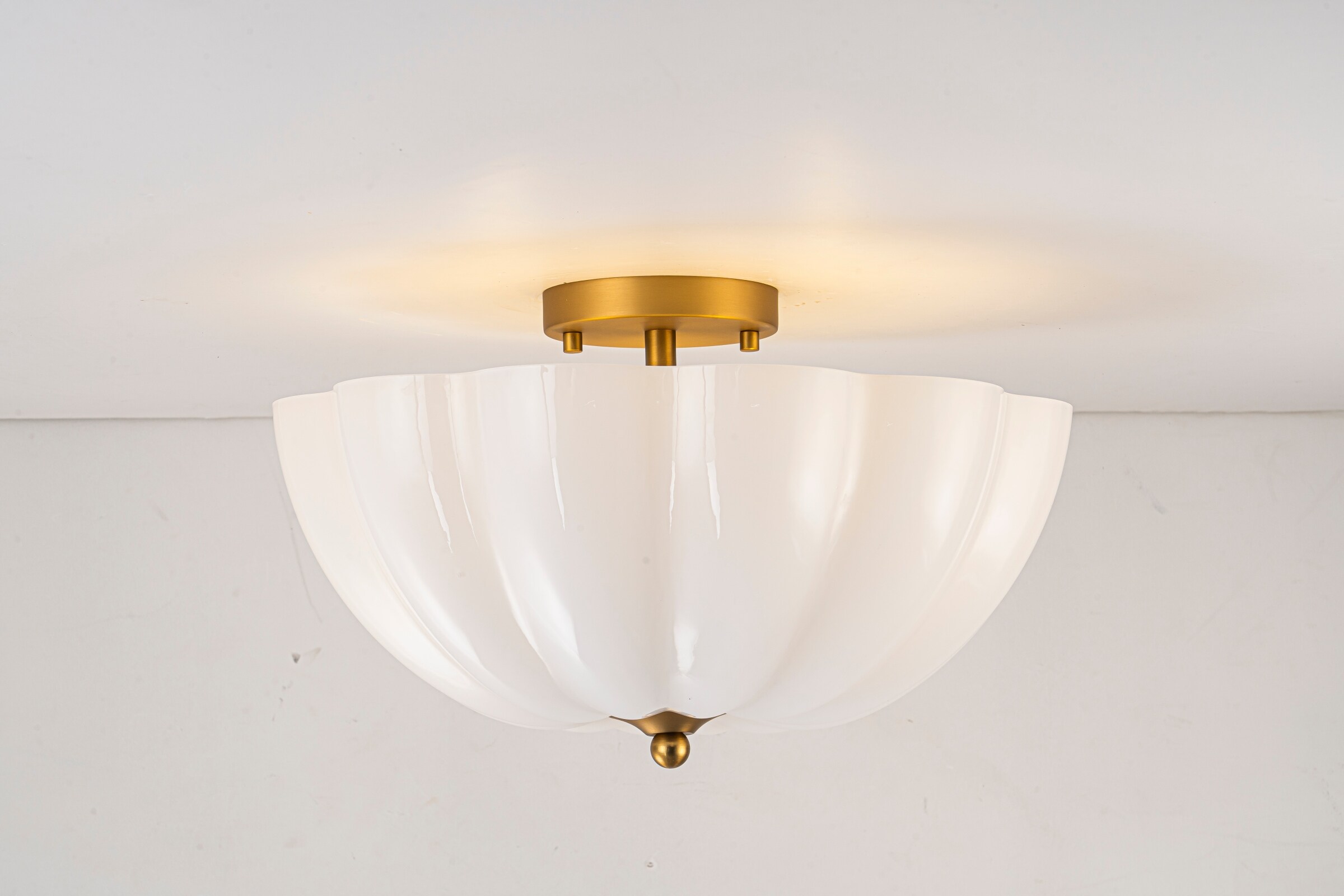 EDISLIVE 15.94-in Brass Indoor 3 -Light Flush Mount Light with Opal Glass